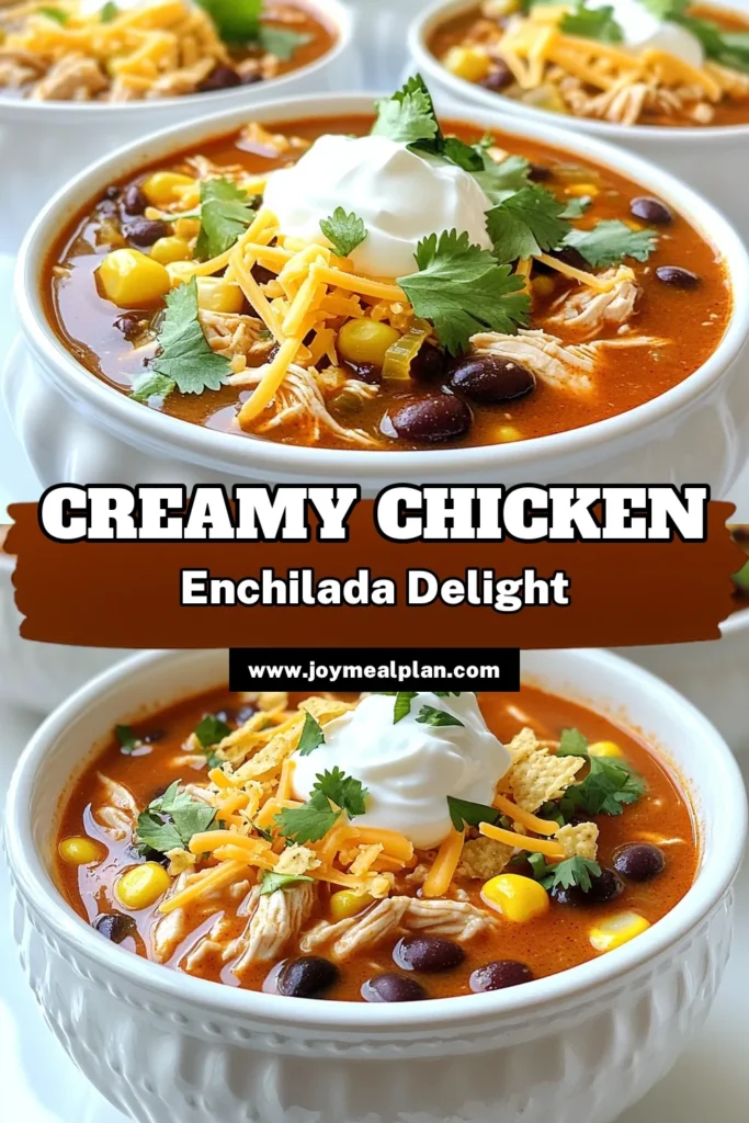 Warm up with a delicious bowl of Savoring Chicken Enchilada Soup that's perfect for any occasion! This easy slow cooker recipe combines tender chicken with zesty enchilada sauce, black beans, and corn for a flavorful meal. Garnished with cheddar cheese and fresh cilantro, it’s a crowd-pleaser! Click to explore the full recipe and make this comforting dish today. #ChickenEnchiladaSoup #SlowCookerRecipes #ComfortFood #HealthyEating
