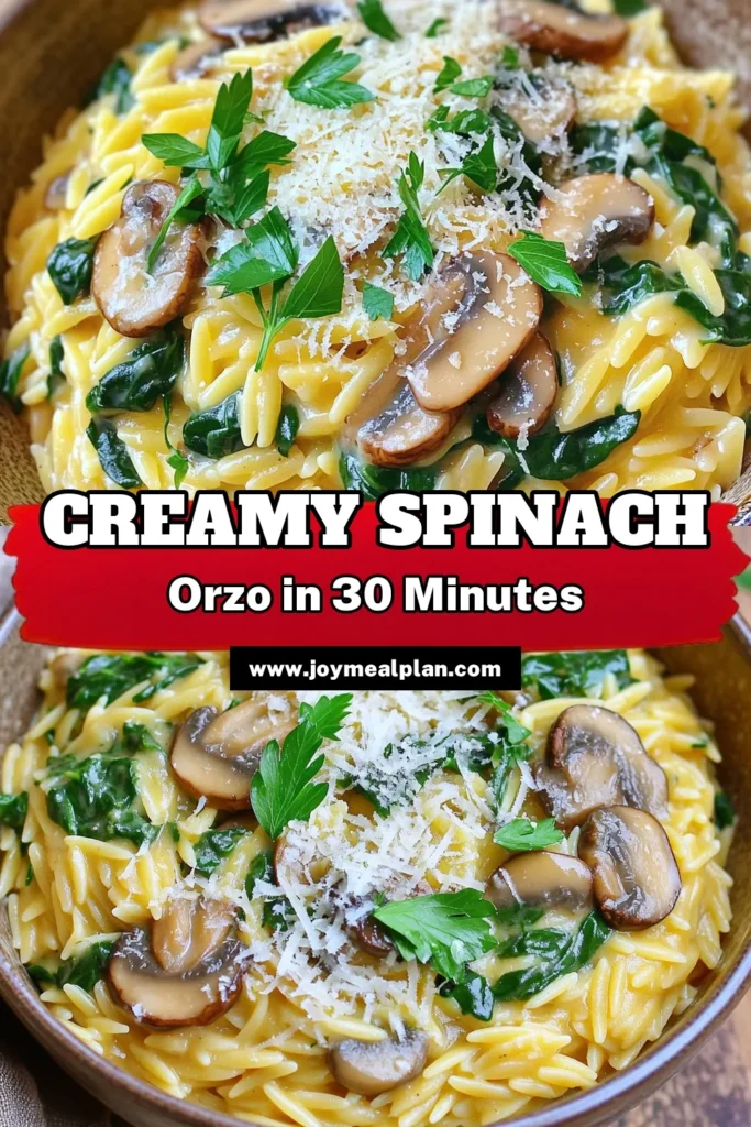Indulge in this creamy mushroom spinach orzo delight that's bursting with flavor and super easy to make! This comforting dish combines tender orzo, sautéed mushrooms, and fresh spinach in a rich, creamy sauce sure to please any palate. Perfect for weeknight meals or special occasions! Click to explore the full recipe and learn how to whip up this delicious dish in just 30 minutes. Your family will love it!