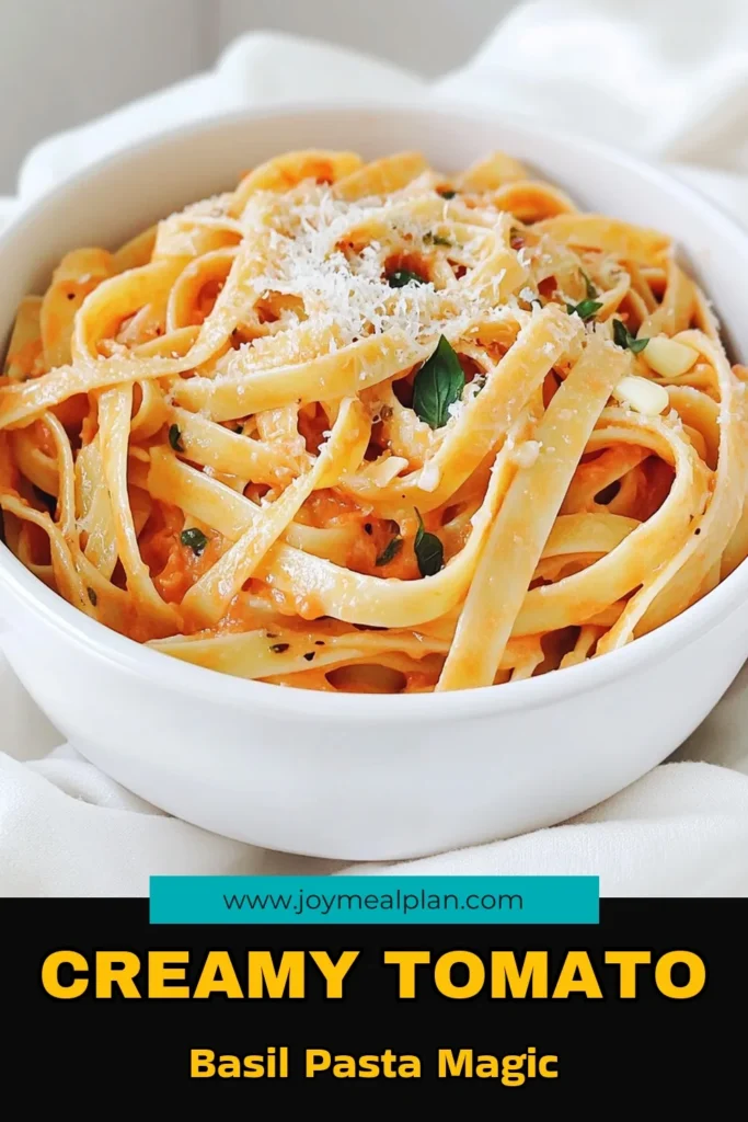 Indulge in a satisfying meal with this creamy tomato basil pasta delight! In just 25 minutes, you can whip up a rich, flavorful dish using simple ingredients like fettuccine, crushed tomatoes, and fresh basil. Perfect for busy nights or impressing guests, this recipe is sure to become a family favorite. Click to explore this delicious recipe and elevate your dinner table today! #PastaRecipes #TomatoBasil #CreamyPasta #QuickDinnerIdeas