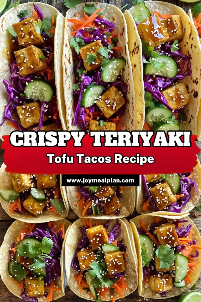 Savor the deliciousness of Crispy Teriyaki Tofu Tacos! This easy recipe features marinated tofu cooked to golden perfection, wrapped in soft tortillas, and loaded with fresh veggies like cabbage, cucumber, and carrots. It's a vibrant meal that's perfect for any occasion. Ready to spice up your taco night? Click through for the full recipe and get ready to impress your taste buds! #TofuTacos #VeganRecipes #HealthyEating #TacoNight