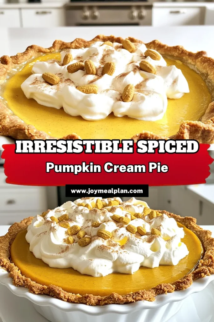 Indulge in the flavors of fall with this spiced pumpkin cream pie recipe! Made with creamy pumpkin puree, aromatic spices, and a touch of sweetness, this dessert is perfect for any celebration. Learn how to easily whip up this tasty treat, complete with a flaky crust and a dollop of whipped cream. Click through for the full recipe and impress your family and friends! #PumpkinPie #FallBaking #DessertRecipes #ThanksgivingTreats