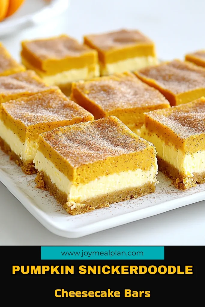 Indulge in the deliciousness of Pumpkin Snickerdoodle Cheesecake Bars with this simple recipe! Combine a soft snickerdoodle crust with a creamy pumpkin cheesecake filling for the perfect fall treat. With rich flavors and easy-to-follow steps, these bars are sure to impress your friends and family. Click to explore the full recipe and create your own delightful dessert magic! #PumpkinDesserts #FallBaking #CheesecakeBars #SnickerdoodleDelight