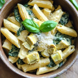 To make creamy one-pot spinach artichoke pasta, you need a few key items. Here’s a list of what you’ll need: - Pasta options: 12 ounces of penne or rotini works best. - Vegetables and aromatics: Use 1 medium onion, 3 cloves of garlic, 4 cups of fresh spinach, and 1 can (14 ounces) of artichoke hearts. - Main cooking components: Grab 1 tablespoon of olive oil, 1 cup of vegetable broth, and 1 cup of heavy cream. - Seasoning and garnishing items: Have salt, black pepper, 1 cup of grated Parmesan cheese, 1 teaspoon of crushed red pepper flakes for heat, and fresh basil for garnish. These ingredients make your dish flavorful and creamy. Each one plays an important role in the taste and texture. The artichokes and spinach add a fresh touch, while the cream and cheese bring richness. You’ll love how easy it is to find these items. Use fresh ingredients for the best results! 1. Sautéing the onion and garlic Start by heating 1 tablespoon of olive oil in a large pot over medium heat. Once the oil is hot, add 1 medium onion, finely chopped. Cook the onion for about 3 to 4 minutes. You want it soft and clear, not brown. Stir it often to keep it from burning. Next, add 3 cloves of minced garlic. Stir this mix for about 1 minute. The garlic will smell great when it is ready. 2. Adding artichokes and spinach Now, it’s time for the fun part! Add 1 can of drained and quartered artichoke hearts and 4 cups of washed and roughly chopped spinach. Gently stir the mix until the spinach wilts down. This should take around 2 to 3 minutes. The colors will brighten up, and it will look so fresh! 3. Cooking the pasta and combining ingredients Pour in 1 cup of vegetable broth and slightly raise the heat. Bring it to a gentle simmer. Once it simmers, add 12 ounces of your pasta choice, like penne or rotini. Stir well so the pasta is coated. Cover the pot and cook according to the package instructions until the pasta is al dente. Stir occasionally to stop it from sticking. After the pasta is cooked, lower the heat to a simmer. Mix in 1 cup of heavy cream and 1 cup of grated Parmesan cheese. Stir until the sauce is creamy and cheese is melted. Season with salt, black pepper, and crushed red pepper flakes if you want some heat. Adjust to your taste. Let the pot sit for about a minute off the heat. This helps the sauce thicken a bit. Now, it’s ready to serve and enjoy! To keep your pasta from sticking, here are some tips: - Stir the pasta well right after adding it to the pot. - Make sure to use enough liquid. This keeps the pasta moving. - Avoid overcooking the pasta. It should be al dente. Choosing the right pasta makes a difference: - I recommend penne or rotini for this dish. Their shapes hold the sauce well. - Thin pasta types can get mushy quickly in a one-pot meal. Adjusting creaminess and flavor is easy: - Start with one cup of heavy cream. You can add more if you want. - For a richer taste, mix in extra Parmesan cheese. - If you like spice, add more red pepper flakes to balance the creaminess. These tips will help you create a perfect creamy one-pot spinach artichoke pasta every time. Enjoy! {{image_4}} You can easily change this dish to suit your taste. Here are some fun ideas: - Adding protein: You can add chicken, shrimp, or tofu for a hearty meal. Cook the protein first, then add it back in when you mix everything together. This adds flavor and makes it more filling. - Making it vegetarian or vegan: To keep it vegetarian, just skip the chicken or shrimp. For a vegan twist, use coconut cream instead of heavy cream and nutritional yeast instead of Parmesan. This keeps the creamy texture and adds a cheesy taste. - Incorporating other vegetables: Feel free to mix in other veggies. Try bell peppers, mushrooms, or zucchini. Just chop them small and add them with the onion and garlic. This adds color and nutrients to your dish. These ideas help you create a meal that fits your needs and flavors. Enjoy making it your own! To keep your creamy one-pot spinach artichoke pasta fresh, follow these steps: - How to store in the fridge: Let the pasta cool down first. Then, place it in an airtight container. You can keep it in the fridge for up to 3 days. Make sure to seal it well to prevent it from drying out. - Freezing the dish for later use: If you want to save some for later, freeze it. Use a freezer-safe container or a zip-top bag. Squeeze out any air before sealing. This dish can stay fresh in the freezer for about 2 months. When ready to eat, thaw it in the fridge overnight before reheating. - Reheating tips for best texture and flavor: To reheat, place the pasta in a pot over low heat. Add a splash of vegetable broth or cream to keep it creamy. Stir often until heated through. Avoid using the microwave, as it can make the pasta dry and chewy. Enjoy your delicious leftovers just like the first time! Yes, you can make this dish ahead of time. To do this, simply prepare the pasta and sauce as directed. After cooking, let it cool down. Store it in an airtight container in the fridge for up to three days. When you are ready to eat, just reheat it on the stove or in the microwave. You may need to add a splash of broth or cream to help loosen the sauce. If you want to replace heavy cream, you can use half-and-half or whole milk. For a lighter option, try using plain Greek yogurt or cashew cream. These options will still give you some creaminess. Keep in mind that using yogurt may change the flavor slightly. Adjust the amount to find what works best for you. To boost the flavors in your creamy one-pot spinach artichoke pasta, consider adding more spices. Fresh herbs like basil or thyme can brighten the dish. A squeeze of lemon juice adds a nice zing. You can also try adding more garlic or a pinch of nutmeg for depth. Experiment and find the perfect balance that suits your taste. This blog post showed you how to make a tasty one-pot pasta dish. We covered all the key ingredients, from pasta to herbs. I shared a simple step-by-step guide to help you cook it perfectly. You learned valuable tips to avoid sticky pasta and how to customize your dish. Remember to store leftovers properly for later enjoyment. With these ideas, you can create your own delicious meals. Enjoy making your one-pot pasta, and don’t hesitate to get creative!
