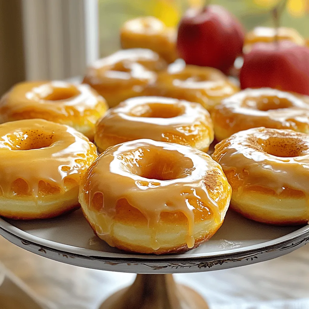 To make these delicious apple cider glazed donuts, gather these key items: - 2 cups all-purpose flour - 1 cup apple cider - 1 cup granulated sugar - 1/2 teaspoon ground cinnamon - 1/4 teaspoon ground nutmeg - 1 tablespoon baking powder - 1/2 teaspoon salt - 1/4 cup unsalted butter, melted - 2 large eggs - 1 teaspoon vanilla extract - 1 cup powdered sugar (for the glaze) - 2-3 tablespoons apple cider (for the glaze) You can add some fun twists to your donuts with these extras: - Chopped apples for added texture - Walnuts or pecans for crunch - A splash of maple syrup for a richer flavor Choosing the right ingredients makes a big difference. Here’s how to ensure freshness: - For apple cider, pick a brand with no added sugars or preservatives. - Choose flour that is fresh and stored in a cool place. - Check eggs for firmness and bright yolks; they should be free from cracks. - When buying spices, pick ones in airtight containers for the best flavor. First, you need to preheat your oven to 350°F (175°C). If you have a metal donut pan, lightly grease it. A silicone mold does not need greasing. Set your pan aside as you prepare the batter. Next, grab a medium saucepan and pour in 1 cup of apple cider. Heat it over medium heat. Bring the cider to a rolling boil. Once it boils, lower the heat and let it simmer. Stir it occasionally for about 10-15 minutes. The cider should reduce to about 1/2 cup. After reducing, remove it from the heat and let it cool for a few minutes. In a large bowl, combine the dry ingredients. Measure 2 cups of all-purpose flour, 1 cup of granulated sugar, 1/2 teaspoon of ground cinnamon, 1/4 teaspoon of ground nutmeg, 1 tablespoon of baking powder, and 1/2 teaspoon of salt. Whisk these items together until mixed well. In another bowl, mix the wet ingredients. Pour in 1/4 cup of melted unsalted butter, add 2 large eggs, 1 teaspoon of vanilla extract, and your cooled reduced apple cider. Stir everything until smooth. Now, pour the wet mixture into the bowl with the dry ingredients. Gently stir with a spatula or wooden spoon until just combined. A few lumps are okay; do not overmix. Using a spoon or piping bag, fill each cavity of the donut pan about two-thirds full. This allows room for the donuts to rise while baking. Place the pan in the oven and bake for 10-12 minutes. The donuts are done when they spring back slightly when touched. A toothpick should come out clean when inserted. Let the donuts cool in the pan for 5 minutes. Then transfer them to a wire rack to cool completely before glazing. To get soft and fluffy donuts, follow these steps: - Use fresh ingredients for the best flavor. - Measure your flour accurately. Too much flour will make them dense. - Mix wet and dry ingredients just until combined. Overmixing can lead to tough donuts. - Fill the donut pan about two-thirds full. This allows room for rising. - Bake at the right temperature. An oven thermometer can help ensure accuracy. Avoid these common pitfalls to ensure your donuts turn out great: - Not reducing the apple cider enough. It should be down to half a cup for the right flavor. - Skipping the cooling step. Glazing warm donuts can cause the glaze to melt away. - Using too much glaze. Dip just the top for a nice coating without it dripping. - Forgetting to grease the pan if using metal. This can lead to sticking. Follow these tips for a perfect glaze: - Whisk the powdered sugar and cider until smooth. Adjust the thickness to your liking. - Dip each donut while they are cool. This helps the glaze set properly. - Let the excess glaze drip off. This will prevent a puddle on your plate. - For a special touch, sprinkle cinnamon on top right after glazing. It adds flavor and looks nice. {{image_4}} You can add warm spices to the donuts for extra flavor. Try adding 1/2 teaspoon of ground ginger or cloves. This gives a nice kick that pairs well with the apple cider. Mix these spices with your dry ingredients. The result is a donut that warms you from the inside out, perfect for chilly days. To make these donuts gluten-free, swap all-purpose flour for a gluten-free blend. Look for one that contains xanthan gum, as it helps with texture. Use the same amount of flour in the recipe. The donuts will still be soft and tasty, with that lovely apple cider flavor. If you want to shake things up, try different glazes. For a chocolate glaze, melt dark chocolate and mix with a bit of cream. Dip your cooled donuts in this mix. You can also sprinkle chopped nuts or shredded coconut on top. For a fruity twist, drizzle with a simple lemon glaze made from powdered sugar and lemon juice. Each option adds a unique touch to your apple cider donuts. To keep your apple cider glazed donuts fresh, store them in an airtight container. This will help them stay soft and moist. Place a piece of parchment paper between layers to avoid sticking. They stay fresh for up to three days at room temperature. If you want to keep them longer, consider freezing. Freezing is a great way to save your donuts. Allow them to cool completely, then wrap each donut in plastic wrap. Place them in a freezer-safe bag or container. This method keeps them fresh for about three months. When you're ready to enjoy, just thaw them overnight in the fridge. To reheat your donuts, preheat your oven to 350°F (175°C). Place the donuts on a baking sheet and warm them for about 5-7 minutes. This will revive their softness. If you want a crispy outside, you can use a toaster oven. Enjoy them warm for the best taste! To make these tasty donuts, gather your ingredients first. You need flour, sugar, apple cider, and spices. Start by preheating your oven to 350°F (175°C). Then, reduce the apple cider in a pan until it’s thick. Mix your dry ingredients in one bowl and wet ingredients in another. Combine them gently, fill your donut pan, and bake for 10-12 minutes. After cooling, dip them in a simple glaze made from powdered sugar and apple cider. Yes, you can use store-bought apple cider. It saves time, and the flavor stays great. Just make sure it’s fresh, as this affects the taste of your donuts. If you choose to reduce it, follow the same steps as with homemade cider. If you need a butter substitute, use coconut oil or vegetable oil. Both give a nice texture and flavor. You can also use unsweetened applesauce for a lower-fat option. This will change the taste a bit but keeps the donuts moist. These donuts stay fresh for about 2 days at room temperature. Store them in an airtight container to maintain their taste. If you want to keep them longer, freeze them. They last up to 2 months in the freezer. Just thaw them before serving. This blog post covered all you need for tasty apple cider donuts. We looked at essential and optional ingredients and tips for choosing fresh ones. You learned step-by-step instructions, common mistakes to avoid, and ways to get the perfect texture. We explored fun variations and how to store your donuts. With these tips, you can create delicious treats anytime. Enjoy making and sharing your apple cider donuts!