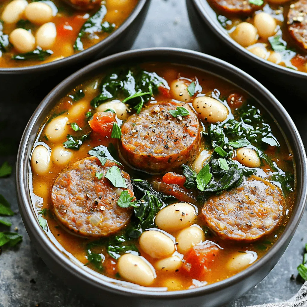 - 1 pound Italian sausage (or turkey sausage) - 1 can white beans (cannellini or great northern) - 1 cup diced tomatoes - Chopped onion - Minced garlic - Diced carrots and celery - Fresh spinach leaves - Dried thyme and oregano - Salt and pepper - Vegetable broth This dish starts with a rich base of sausage. I like to use Italian sausage for its bold flavor. Turkey sausage is a lighter choice but still tasty. Next, I add a can of white beans. Cannellini or great northern beans work best. They add creaminess and protein. For the next layer, I chop an onion and mince garlic. These aromatics bring depth to the stew. Diced carrots and celery add sweetness and crunch. Fresh spinach adds color and nutrition. I love tossing in a big handful near the end. Now, for seasoning, I use dried thyme and oregano. They give the stew a warm, herbal note. Don't forget salt and pepper! They enhance all the flavors. Finally, I pour in vegetable broth. This creates a flavorful liquid for the stew. With these ingredients, you're ready to make a hearty meal. Each one plays a role, making the dish rich and satisfying. Enjoy the process of cooking and the delightful smells in your kitchen! 1. Heat a skillet over medium heat. 2. Add the sliced sausage to the skillet. 3. Cook until browned on all sides. This step adds flavor. 4. If you skip browning, just add the sausage to the slow cooker. 5. Transfer the sausage to the slow cooker. 1. In the slow cooker, add the following: - 1 can of white beans, drained and rinsed - 1 cup of diced tomatoes - 1 large onion, chopped finely - 2 cloves of garlic, minced - 2 carrots, diced - 2 celery stalks, diced - 1 cup of vegetable broth - 1 teaspoon dried thyme - 1 teaspoon dried oregano - Salt and pepper to taste 2. Stir the mixture well. Make sure everything is mixed evenly. 1. Cover the slow cooker with its lid. 2. Set the temperature to low or high: - Low for 6 to 8 hours - High for 3 to 4 hours 3. Check for fork-tender vegetables. The flavors should blend well. 4. In the last 30 minutes, stir in 2 cups of fresh spinach leaves. 5. Adjust seasoning with salt and pepper before serving. - Adjusting seasonings to taste: After cooking, always taste your stew. You can add more salt or pepper if needed. Try adding a pinch of thyme or oregano for extra flavor. - Optional garnishes for presentation: Fresh parsley adds a nice touch. A sprinkle on top makes your stew look bright and fresh. You can also add a dash of black pepper for a bit of spice. - Avoiding overcooking: Cooking on low for 6 to 8 hours is best. This way, the flavors blend well without losing texture. If you are short on time, cooking on high for 3 to 4 hours works too. - Monitoring liquid levels: Check your stew midway. If it looks too thick, add a bit of broth or water. This keeps it nice and hearty without drying out. - Pairing with crusty bread: A slice of crusty bread is perfect. It soaks up the stew and adds a nice crunch. Serve it warm, and your meal will feel complete. - Enhancing with cheese or hot sauce: Top your stew with grated cheese for richness. A few drops of hot sauce can add heat if you like spice. Both options elevate the dish and make it even tastier. {{image_4}} You can switch up the protein in this stew. Try using chicken or turkey sausage for a lighter meal. Both options still give you that rich flavor without the extra fat. If you want a vegetarian twist, substitute the sausage with mushrooms or lentils. These options pack a punch in taste and add great texture. White beans are great, but don't stop there! You can explore other types of beans too. Kidney beans and pinto beans work well in this stew. They offer different flavors and textures, making the dish your own. Just rinse and drain them before adding to the slow cooker. Want to kick up the flavor? Add some spices like smoked paprika or crushed red pepper. If you enjoy heat, throw in some hot peppers. They will give your stew a nice kick. You can also add more veggies. Bell peppers or zucchini are perfect choices. They add color and nutrients, making your meal even better. To store your stew, let it cool first. Place it in a container with a tight lid. This keeps it fresh. You can refrigerate it for up to four days. If you want to save it longer, freezing is a great choice. To freeze the stew, use freezer-safe bags or containers. Make sure to leave some space for the stew to expand. This prevents the bags from bursting. It can stay frozen for up to three months. When you're ready to eat, thaw it overnight in the fridge. Reheat the stew on the stove over medium heat. Stir it often to warm it evenly. If it seems thick, add a splash of broth or water. Taste it before serving. You may want to add a bit more salt or pepper to boost the flavor. Enjoy your hearty meal! Yes, you can use fresh sausage. Fresh sausage will have a different taste and texture. If you use fresh, brown it first in a pan. This will give your stew a deeper flavor. If you skip browning, the stew will still be tasty, but the flavor will be milder. If you don’t have vegetable broth, use chicken stock. Water is also an option, but it may make your stew less rich. You can add extra spices to boost flavor when using water. Your stew is done when the veggies are fork-tender. This means they should be soft but not mushy. The sausage should be fully cooked and flavors should blend well. A good smell will tell you it’s ready! Yes, you can make this stew gluten-free! Just use gluten-free sausage. Check the broth label to ensure it is gluten-free too. This way, everyone can enjoy this hearty dish without any worries. This blog post covered a delicious slow cooker stew recipe. We explored key ingredients like sausage, beans, and veggies. I shared step-by-step instructions to simplify your cooking. Plus, you discovered tips for perfecting the dish and variations to fit your taste. Remember, adjusting seasonings and adding garnish can elevate your stew. Enjoy leftovers and learn the best ways to store and reheat them. With these insights, you can create a hearty meal everyone will love. Now, it’s time to gather your ingredients and start cooking!