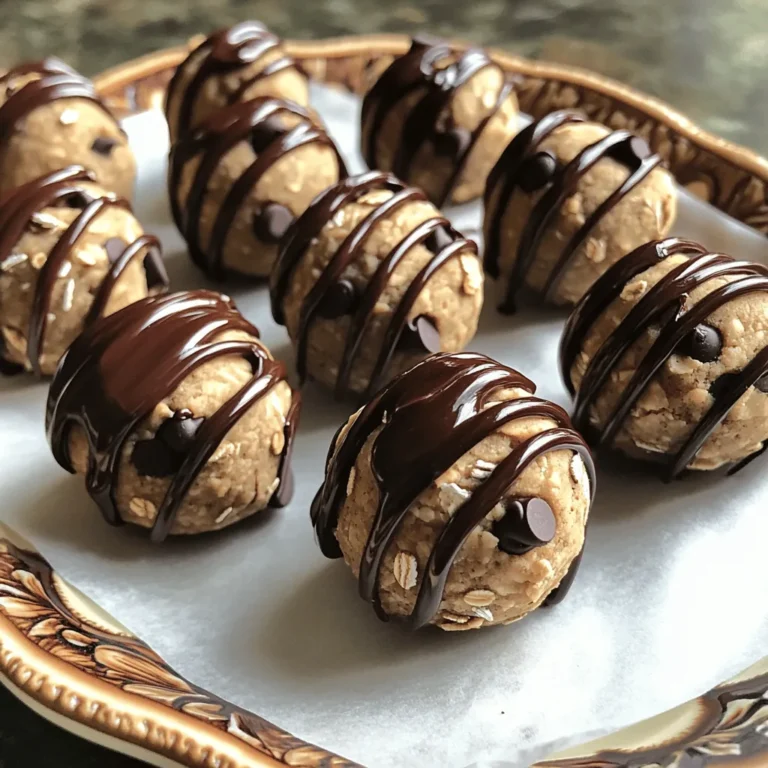 - 1 cup oat flour - 1/2 cup almond flour - 1/2 cup protein powder (vanilla or chocolate) - 1/4 teaspoon fine sea salt - 1/4 cup pure maple syrup - 1/4 cup coconut oil, melted - 1/2 teaspoon pure vanilla extract - 1/2 cup dark chocolate chips (dairy-free preferred) - 2 tablespoons nut butter (peanut or almond) For these protein chocolate chip cookie dough bites, I like to keep things simple but nutritious. I start with oat flour, which gives a nice texture and adds fiber. Almond flour adds a nutty taste and healthy fats. The protein powder gives an extra boost, making these bites a great snack. Next, I mix in the wet ingredients. Pure maple syrup is my go-to sweetener. It brings natural sweetness and flavors that blend well. Coconut oil adds moisture and a slight coconut taste, while vanilla extract enhances the overall flavor. Finally, I fold in the mix-ins. Dark chocolate chips add a touch of sweetness and richness. I prefer dairy-free chips for a healthier option. The nut butter ties everything together, giving a creamy texture and delicious nutty flavor. You can choose either peanut or almond butter based on your taste. These ingredients come together to create tasty bites that are perfect for snacking anytime! To start, grab a big bowl. Combine the following dry ingredients: - 1 cup oat flour - 1/2 cup almond flour - 1/2 cup protein powder - 1/4 teaspoon fine sea salt Use a whisk or spatula. Mix them well until they blend perfectly. This step is key for a smooth dough. Now, let’s move on to the wet mix. In a different bowl, mix together: - 1/4 cup pure maple syrup - 1/4 cup melted coconut oil - 1/2 teaspoon pure vanilla extract Whisk these ingredients until they are smooth and creamy. This adds moisture and flavor to our bites. Next, pour the wet mix into the dry mix. Stir gently with a spatula until a dough forms. If it feels too dry, add a little water or nut milk. Keep mixing until it reaches a nice cookie dough feel. Now, fold in these mix-ins: - 1/2 cup dark chocolate chips - 2 tablespoons nut butter (peanut or almond) Make sure they are spread out evenly. Finally, scoop out about 1 tablespoon of dough. Roll it into small balls. Aim for the same size to keep the texture even. Place them on a parchment-lined baking sheet. Chill in the fridge for at least 30 minutes. This helps firm them up and gives you perfect bites. Enjoy making these tasty treats! If your dough feels too dry, don’t worry! You can fix it easily. Just add a tablespoon of water or nut milk. Mix well after each addition. This will help reach the smooth, cookie dough texture you want. Keep adding until it feels just right. Uniform size matters! When you scoop out the dough, aim for about one tablespoon each. This helps all the bites cook evenly and gives a nice texture. You want every bite to be just as tasty as the last. It makes for a better eating experience! To boost the taste, think about your protein powder choice. Using chocolate or vanilla protein powder can add extra flavor. This small swap can make a big difference in taste. Experiment with different flavors to find your favorite! {{image_4}} You can easily make these cookie dough bites gluten-free. Just swap the oat flour and almond flour for a gluten-free flour blend. Look for blends that have a mix of rice flour, tapioca flour, and potato starch. This mix works well and keeps the texture nice. Check labels to ensure they are truly gluten-free. Want to switch up the flavor? Try using different nut butters. Sunflower seed butter or cashew butter can add a fun twist. You can also add dried fruits like raisins or cranberries for extra sweetness and chew. This gives each bite a unique taste and texture that you'll love. To make these bites vegan, change the honey or maple syrup to agave syrup. You can also use other plant-based sweeteners like date syrup or coconut sugar. These swaps keep the bites sweet and healthy, perfect for anyone on a vegan diet. Just make sure your chocolate chips are dairy-free too! To keep your cookie dough bites fresh, refrigerate them right away. Place the bites in an airtight container. This helps prevent moisture loss and keeps them tasty. You can enjoy them chilled or let them sit at room temperature for a few minutes before eating. If you want to save some for later, freezing is a great option. Start by placing the cookie dough bites on a baking sheet. Make sure they aren't touching each other. Freeze them for about 1-2 hours until firm. After that, transfer the bites to a freezer-safe bag or container. This way, they won’t stick together. You can keep them in the freezer for up to three months. In the fridge, these cookie dough bites stay fresh for about one week. They taste best when consumed within this time. If you freeze them, remember to thaw them in the fridge overnight before enjoying. This keeps their flavor and texture just right. Yes, you can use different types of protein powder. Each type offers unique flavors and benefits. For instance, whey protein gives a smooth texture and rich taste. Plant-based protein powders, like pea or rice, are great for vegans. They may change the texture slightly. If you pick a flavored powder, adjust the sweetener to balance the taste. To make these cookie dough bites healthier, reduce sugar by using less maple syrup. You can also swap coconut oil for unsweetened applesauce. This change lowers fat and calories. Adding more nut butter increases healthy fats. You might also use dark chocolate that contains less sugar. Remember, the goal is to keep the taste while making it better for you. If you don’t have oat flour, almond flour works well. It offers a nutty flavor and texture. You can also use whole wheat flour for a heartier bite. If you need gluten-free options, try coconut flour but use less, as it absorbs more moisture. Each substitute will slightly change the taste and texture, so choose based on your preference. You now have a clear guide to making delicious cookie dough bites. We reviewed essential ingredients, mixing steps, and helpful tips. Variations allow you to customize these bites to fit any diet. You can make them vegan, gluten-free, or add new flavors. Proper storage helps keep your treats fresh. Enjoy experimenting with this simple recipe. With these steps, you can make delightful snacks that fit your needs. Get creative, and have fun in your kitchen!
