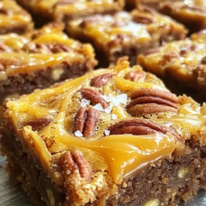 Gathering the right ingredients is key to making these Caramel Pecan Blondies. Here’s what you need: - 1 cup unsalted butter, melted - 1 ½ cups light brown sugar, packed - 2 large eggs, at room temperature - 2 teaspoons pure vanilla extract - 2 cups all-purpose flour - 1 teaspoon baking powder - ½ teaspoon baking soda - 1 teaspoon fine sea salt - 1 cup pecans, chopped (lightly toasted for enhanced flavor) - ½ cup caramel sauce (store-bought or homemade) - Flaky sea salt for topping Each ingredient plays a role in creating the perfect blondie. The butter gives richness, while brown sugar adds a lovely caramel flavor. Eggs help bind everything and make it soft. Vanilla lifts the taste, and flour gives structure. Baking powder and baking soda create lift, making the blondies light. The sea salt enhances the flavors, while pecans add crunch. Caramel sauce brings sweetness and gooeyness. Finally, a sprinkle of flaky sea salt on top creates a sweet and salty finish. With these ingredients, you will create blondies that are chewy, gooey, and utterly delicious. Each bite will melt in your mouth and leave you wanting more. First, preheat your oven to 350°F (175°C). While the oven heats up, take a 9x13-inch baking pan. Line it with parchment paper. Let some of the paper hang over the edges. This helps lift the blondies out later. In a large bowl, combine melted butter and packed light brown sugar. Mix until it looks smooth. Next, add two large eggs, one at a time. Whisk well after each egg. Then, pour in the pure vanilla extract. Mix until everything blends well. In another bowl, whisk together all-purpose flour, baking powder, baking soda, and fine sea salt. This separates the dry ingredients from the wet ones. Now, stir the dry mix into the wet mix. Do this gently. Mix until just combined to keep the blondies tender. Then, fold in the chopped pecans. Make sure they spread evenly throughout the batter. Pour half of the blondie batter into your prepared pan. Spread it out evenly. Drizzle half of the caramel sauce over this layer. Use a knife to swirl the caramel into the batter. Next, add the rest of the blondie batter on top. Smooth it out again. Drizzle the remaining caramel sauce and swirl it for decoration. Before baking, sprinkle a light pinch of flaky sea salt on top. This adds a sweet and salty touch. Bake in your preheated oven for 25 to 30 minutes. To check if they're done, insert a toothpick into the center. It should come out with a few moist crumbs, not wet batter. To ensure your blondies stay soft and moist, avoid overmixing the batter. Mixing too much makes them dense. Use room temperature eggs. They mix better and help create a smooth batter. Lightly toast the pecans before adding them. This brings out their rich flavor and adds depth. You can also experiment with adding chocolate chips. They melt into the blondies and give a nice contrast to the caramel. Check for doneness with a toothpick. Insert it into the center; it should come out with a few moist crumbs. For perfect texture, let them cool in the pan for about 15 minutes. Then, lift them out using the parchment paper. This helps them cool evenly and keeps them from becoming too soft. {{image_4}} You can change the flavor of your blondies in fun ways. Try making chocolate caramel pecan blondies. Just add chocolate chips to the batter. The rich chocolate mixes well with the sweet caramel. You will love this twist! If you want a nut-free option, use chocolate or butterscotch chips instead of pecans. This makes the blondies safe for people with nut allergies. Plus, the sweet chips add a nice texture and flavor. For those who need a gluten-free version, swap the all-purpose flour for almond flour. This will keep your blondies soft and tasty. Make sure to check that your caramel sauce is gluten-free too. You can also make vegan caramel pecan blondies. Use flax eggs instead of regular eggs. Combine one tablespoon of flaxseed meal with three tablespoons of water for each egg. This makes a great substitute. Use a plant-based butter for the recipe and ensure the caramel sauce is vegan. These blondies are great on their own, but you can make them even better. Serve them warm with a scoop of vanilla ice cream. The cold ice cream melts into the warm blondie. It creates a delightful mix of flavors and textures. You can also drizzle extra caramel sauce on top before serving. A sprinkle of flaky sea salt adds a nice touch. Get creative with toppings like whipped cream or crushed nuts for added flair. Enjoy these treats in many ways! To keep your caramel pecan blondies fresh, place them in an airtight container. This helps avoid dryness and preserves their gooey texture. If you layer them, separate each layer with parchment paper. This prevents sticking and keeps them intact. The blondies stay tasty for about a week at room temperature. You can also store them in the fridge for a longer shelf life. They should stay good for up to two weeks when chilled. To freeze your blondies, first cool them completely. Once cool, cut them into squares. Wrap each square tightly in plastic wrap. Then, place them in a freezer-safe bag or container. This helps maintain their flavor and texture. When you're ready to enjoy them, take out the desired amount and let them thaw at room temperature for a few hours. For best results, reheat them in the oven for a few minutes. This will help restore their soft, chewy texture. You can use granulated sugar if you need a substitute for brown sugar. This will change the flavor slightly, making it less rich. You can also use coconut sugar, which has a similar taste. Both options will work, but the texture may vary a bit. To make your blondies chewier, try adding an extra egg yolk. This helps add moisture. You can also mix the batter less. Overmixing can lead to dry blondies, so stir just until everything combines. Yes, you can use other nuts if you want. Walnuts, almonds, or pecans all work well. Each nut adds its own flavor. Just make sure to chop them up so they mix into the batter nicely. Caramel pecan blondies last about 4 to 5 days at room temperature. Store them in an airtight container to keep them fresh. If you want to keep them longer, you can freeze them. They stay good in the freezer for up to 3 months. You learned how to make Caramel Pecan Blondies, from ingredients to storage tips. Remember, use room temperature eggs for moisture and avoid overmixing. Feel free to try new flavors or textures based on the variations provided. These blondies can be a treat for any occasion, especially when served warm with ice cream. With proper storage, they can last for days. Enjoy baking, and share these treats with friends and family! Your kitchen adventures just got sweeter.