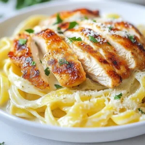 - 2 boneless, skinless chicken breasts - 8 oz fettuccine pasta - 4 cloves garlic, finely minced - 1 tablespoon extra virgin olive oil The chicken breasts are the star here. They add protein and flavor. The fettuccine pasta gives a nice texture. The garlic adds a punch of flavor that I love. I use extra virgin olive oil for its rich taste and health benefits. - 1 cup heavy cream - 1 cup freshly grated Parmesan cheese - Sea salt and freshly cracked black pepper, to taste Heavy cream makes the sauce rich and satisfying. The Parmesan cheese adds that classic cheesy flavor. I always use fresh cheese for the best taste. Don’t forget to season well with sea salt and pepper. This step is key for balance. - 1 teaspoon red pepper flakes (optional for heat) - Chopped fresh parsley, for garnish If you like heat, add red pepper flakes. They give the dish a nice kick. Fresh parsley adds color and freshness to the plate. You can skip it, but I think it makes a difference. {{ingredient_image_2}} Start by boiling a large pot of salted water. The salt adds flavor to the pasta. Once the water boils, add 8 oz of fettuccine pasta. Cook it according to the package instructions until it is al dente. This means it should still have a slight bite. After cooking, save 1/2 cup of the pasta water, then drain the pasta and set it aside. While the pasta cooks, take 2 boneless, skinless chicken breasts. Generously season both sides with sea salt and freshly cracked black pepper. This adds great flavor to the chicken. In a large skillet, heat 1 tablespoon of extra virgin olive oil over medium heat. Once hot, add the chicken breasts. Cook them for about 6-7 minutes on each side. The chicken should be golden brown and no longer pink inside. Remove it from the skillet and let it rest for a few minutes. Then, slice the chicken into thin strips. In the same skillet, lower the heat to low. Add 4 cloves of finely minced garlic and red pepper flakes if you like some heat. Sauté the garlic for about 1 minute, stirring often. Be careful not to let it burn. Gradually pour in 1 cup of heavy cream while stirring. Increase the heat slightly to bring the mixture to a gentle simmer. Once simmering, add 1 cup of freshly grated Parmesan cheese. Stir until the cheese melts and the sauce is creamy. If it's too thick, slowly add some reserved pasta water until you reach your desired creaminess. Now it's time to mix everything together. Add the cooked fettuccine to the skillet, tossing gently to coat it with the creamy sauce. Next, add the sliced chicken. Mix everything well until heated through and evenly combined. To serve, plate the fettuccine and chicken beautifully. A sprinkle of chopped fresh parsley adds a nice touch. It brings color and extra flavor to the dish. Enjoy your Garlic Parmesan Chicken and Pasta! To cook chicken just right, start with good seasoning. Use sea salt and black pepper to coat both sides. This simple step adds flavor. For the best cooking technique, use medium heat in your skillet. Add olive oil before the chicken. Cook each side for 6-7 minutes. The chicken should turn golden brown. To check for doneness, cut into the thickest part. The meat should be white and juices clear. If it’s still pink, cook it a bit longer. To make the sauce suit your taste, start with the garlic. Sauté it until fragrant but not brown. If you want more heat, add red pepper flakes. Adjust the amount based on your spice level. For a creamier sauce, add heavy cream slowly. Stir well as you pour. If the sauce thickens too much, add some reserved pasta water. This helps keep it smooth. Meal prep makes this dish easier. Cook the pasta and chicken in advance. Store them separately in the fridge. This way, you can combine them later for a quick meal. When you reheat, use low heat. Add a splash of heavy cream or pasta water. This keeps the sauce creamy and fresh. Pro Tips Use Fresh Ingredients: For the best flavor, use fresh garlic and high-quality Parmesan cheese. Freshly grated cheese melts better and enhances the creaminess of the sauce. Don't Overcook the Chicken: To maintain juiciness, cook the chicken until just done. A meat thermometer should read 165°F (75°C) for perfectly cooked chicken. Adjust the Sauce Consistency: If the sauce is too thick, add a little of the reserved pasta water gradually until you achieve your desired creaminess without watering it down. Add Extra Flavor: Consider adding a splash of white wine to the garlic before adding the cream. It adds depth to the sauce and complements the garlic beautifully. {{image_4}} You can switch up the protein in this dish for fun. Try using shrimp instead of chicken. Shrimp cooks quickly and adds a nice flavor. You can also use tofu for a vegetarian option. Tofu absorbs the sauce well and makes it creamy. If you want to use a different type of chicken, go for thighs. They are juicier and add great taste. Adding vegetables boosts flavor and nutrition. Fresh spinach is a great choice. It wilts nicely in the sauce. You can also add broccoli or bell peppers for crunch. Toss in some cherry tomatoes for a pop of color and taste. Don't forget fresh herbs like basil or parsley. They add a fresh aroma and brighten the dish. You have choices when it comes to pasta. Gluten-free pasta works well if you need a lighter option. Whole wheat pasta is another healthy choice. It has more fiber and a nutty flavor. You can also try different shapes like penne or rotini. These shapes hold the sauce nicely and make each bite enjoyable. To keep your Garlic Parmesan Chicken and Pasta fresh, use airtight containers. Glass or plastic containers with tight lids work well. This dish lasts about three to four days in the fridge. Make sure to let it cool before sealing the container. If you want to freeze leftovers, divide them into single servings. Use freezer-safe bags or containers. Remove as much air as possible before sealing. This dish can last up to three months in the freezer. To reheat, thaw it overnight in the fridge. Warm it in a skillet over low heat for best results. Scaling the recipe is easy. Just double each ingredient amount. Store any extra in the fridge or freezer. This way, you can enjoy a quick meal later. It’s perfect for busy days or unexpected guests. Yes, you can use pre-cooked chicken. It saves time and is easy to use. Just chop or shred it into bite-sized pieces. Heat it in the pan for a few minutes. This way, it warms up and absorbs the sauce flavors. You can also use leftover chicken from another meal. To add spice, you can include red pepper flakes. Start with one teaspoon, and adjust to your taste. You can also try adding sliced jalapeños or a dash of hot sauce. If you want more heat, use a spicier cheese like pepper jack. Yes, you can use lighter cream options. Half-and-half is a good choice if you want less fat. You can also use whole milk, but the sauce may be less creamy. For a dairy-free option, try coconut milk or a plant-based cream. These can change the flavor a bit, but they work well. If you need a substitute for Parmesan, try Pecorino Romano. It's salty and has a similar taste. Grana Padano is also a great choice and is milder. For a dairy-free option, use nutritional yeast. It adds a cheesy flavor without the dairy. This blog post covered the key steps to make a delicious creamy chicken fettuccine. We discussed the main ingredients like chicken, fettuccine, and the creamy sauce. You learned cooking tips, how to enhance flavors, and even variations for different diets. Don't forget about storage tips for leftovers and making meals ahead. Enjoy experimenting with this tasty dish. Cooking can be fun, and you'll impress yourself and others with your skills!