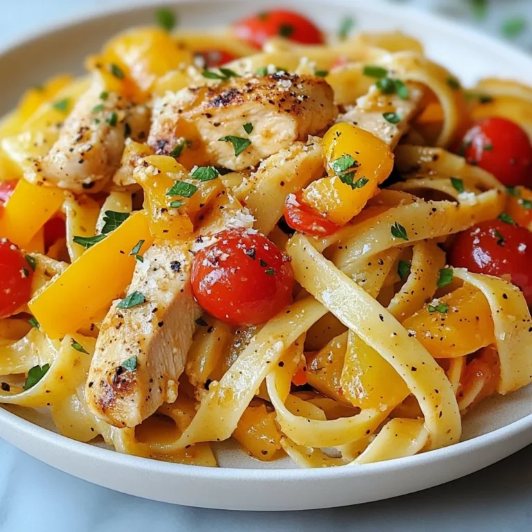 - 2 boneless, skinless chicken breasts, cut into strips - 2 tablespoons Cajun seasoning - 2 tablespoons olive oil - 1 bell pepper, sliced into thin strips - 3 cloves of garlic, minced - 8 ounces fettuccine or penne pasta - 1 cup heavy cream - 1 cup chicken broth - 1 cup cherry tomatoes, halved - 1 teaspoon smoked paprika - Fresh parsley, chopped for garnish - Grated Parmesan cheese for serving Cajun Chicken Pasta is full of flavor and easy to make. You need simple ingredients, and they all work well together. The chicken gives protein, while the pasta makes it hearty. Cajun seasoning adds a spicy kick that wakes up your taste buds. Olive oil helps cook the chicken until it’s golden brown. The bell pepper adds a nice crunch, and garlic brings a warm, rich flavor. Heavy cream and chicken broth create a creamy sauce that ties everything together. The cherry tomatoes add a fresh burst of sweetness. Lastly, sprinkle fresh parsley and Parmesan cheese for a beautiful finish. Gather these ingredients, and you are ready to create a delicious meal. This dish is perfect for a busy weeknight. It brings the taste of Louisiana to your kitchen in just 30 minutes! {{ingredient_image_2}} - Bring a large pot of salted water to a boil. - Add 8 ounces of fettuccine or penne pasta. - Cook the pasta until it is al dente, which means firm to the bite. - Once cooked, drain the pasta but save half a cup of the starchy water. - Take 2 boneless, skinless chicken breasts and cut them into strips. - In a bowl, season the chicken strips with 2 tablespoons of Cajun seasoning. - Make sure all pieces are coated well for the best flavor. - Heat 2 tablespoons of olive oil in a skillet over medium-high heat. - Sauté the chicken strips in the skillet until they are golden brown and cooked through. - In the same skillet, add 1 small diced onion, 1 sliced bell pepper, and 3 minced garlic cloves. - Cook these veggies until they soften and become fragrant, about 4 to 5 minutes. - Pour in 1 cup of chicken broth and 1 cup of heavy cream into the skillet. - Stir well to combine the ingredients. - Add 1 teaspoon of smoked paprika, salt, and pepper to taste. - Allow the sauce to simmer for about 3 to 4 minutes until it thickens. - Return the cooked chicken back into the skillet. - Add 1 cup of halved cherry tomatoes and mix everything well. - If the sauce is too thick, gradually stir in the reserved pasta water until it’s creamy. - Add the cooked pasta to the skillet. - Toss everything together to coat the pasta in the sauce. - Let it cook for another 2 minutes to meld the flavors beautifully. To make your Cajun chicken pasta burst with flavor, seasoning is key. Use two tablespoons of Cajun seasoning for each pound of chicken. This way, every bite will be packed with that bold, spicy taste. You can also mix the seasoning into the cream sauce for more depth. For cooking techniques, always sauté chicken in a hot skillet. This gives it a nice brown color. Cook chicken for about 5-7 minutes until it’s golden brown. Don’t overcrowd the pan. This lets each piece sear properly, sealing in juices and flavor. When serving, garnish each plate with fresh parsley. This bright green adds color and freshness. If you like cheese, sprinkle some grated Parmesan on top. It melts slightly and complements the creamy sauce. Pair this dish with a simple side salad or crusty bread. The salad adds crunch, while the bread soaks up any leftover sauce. A common mistake is overcooking the chicken. This can make it dry. Cook just until it’s no longer pink inside. Another mistake is not reserving pasta water. This starchy water helps adjust the sauce’s thickness. If your sauce is too thick, add a splash of pasta water. It will improve the texture and help the sauce cling to the pasta better. Pro Tips Season Your Pasta Water: Always make sure to season your boiling water with salt before adding the pasta. This enhances the flavor of the pasta itself. Let the Chicken Rest: After cooking the chicken, let it rest for a few minutes before slicing. This helps retain its juices, making it more tender and flavorful. Use Fresh Ingredients: Whenever possible, use fresh herbs and high-quality ingredients. Fresh parsley and ripe tomatoes can elevate the dish significantly. Adjust Spice Level: If you prefer a milder dish, reduce the amount of Cajun seasoning or add it gradually to find your ideal spice level. {{image_4}} To make this dish spicier, you can adjust the seasoning. Start with 2 tablespoons of Cajun seasoning. If you want more heat, add a pinch of cayenne pepper. You can also use hot sauce in the sauce for an extra kick. Just remember to taste as you go. This way, you’ll find the right level of spice for you. If you want a vegetarian version, you can skip the chicken. Try using mushrooms or tofu instead. Both options soak up flavors well. For mushrooms, slice them thick and sauté until golden. If using tofu, press it to remove extra moisture, then cube it. Season it with Cajun spices to give it that bold flavor. To make this dish creamier, you can switch out the heavy cream. Try using half-and-half or coconut cream for a twist. Both add richness without being too heavy. If you want a lighter option, use Greek yogurt. Just mix it in at the end to keep it from curdling. Adjust the seasoning to balance the flavors as needed. You can store leftovers in the fridge for up to three days. Make sure to let the pasta cool before putting it in a container. Use an airtight container to keep the flavors fresh. Label the container with the date so you remember when you made it. To freeze portions, split the pasta into smaller servings. Place each serving in a freezer-safe bag or container. Press out as much air as possible before sealing. This helps prevent freezer burn. You can freeze Cajun chicken pasta for up to three months. When you're ready to eat, take it out and thaw it in the fridge overnight. For reheating, put it in a pan over low heat. Add a splash of chicken broth to keep it creamy. Stir it well to combine all the flavors again. You can also microwave it in short bursts, stirring in between. Enjoy your meal just like the day you made it! If you don't have Cajun seasoning, you can make your own. Mix these spices: - 1 teaspoon paprika - 1 teaspoon onion powder - 1 teaspoon garlic powder - ½ teaspoon cayenne pepper - ½ teaspoon dried thyme - ½ teaspoon oregano - Salt and black pepper to taste You can also use Creole seasoning. It has similar spices and flavor. If you prefer milder flavor, cut back on the cayenne pepper. Yes, you can swap the pasta type. Here are some options: - Penne - Fusilli - Farfalle - Spaghetti Each type will change the texture a bit, but they will all taste great. Choose what you like best or what you have on hand. Cajun chicken pasta can be spicy, but you can adjust it. The heat comes from the Cajun seasoning. If you want less spice, use less seasoning. You can also add cream to tone down the heat. Taste as you cook, and adjust to your liking. Yes, you can prepare Cajun chicken pasta ahead. Cook the chicken and veggies, then store them in the fridge. Cook the pasta and sauce just before serving. This keeps everything fresh and tasty. If you want to make it even earlier, you can freeze the chicken and sauce. Just reheat and mix with the pasta when you’re ready to eat. This blog post guides you in making a tasty Cajun chicken pasta. You learned about the main and additional ingredients, along with step-by-step cooking instructions. We covered tips for flavor, serving ideas, and common mistakes to avoid. Variations allow you to choose a spicier or vegetarian option. Lastly, we provided storage tips for leftovers. With these insights, cooking this dish can be fun and rewarding. Enjoy creating your own Cajun chicken pasta masterpiece!