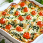 - 2 cups cooked chicken, shredded - 2 cups fresh spinach, roughly chopped - 1 cup ricotta cheese - 1 cup cream cheese, softened - 1 cup shredded mozzarella cheese - 1/2 cup grated Parmesan cheese - 1 cup cherry tomatoes, halved - 3 cloves garlic, minced - 1 teaspoon Italian seasoning - Salt and pepper, to taste - 1 tablespoon olive oil Pasta is key in this dish. I suggest using penne or rotini. These types hold the sauce well. They also make each bite tasty. If you have other pasta, feel free to use it. Just ensure it cooks well with the sauce. Using different pasta can change the dish's feel. Try using whole wheat or gluten-free pasta for a healthy twist. Each type brings a unique flavor and texture. Enjoy exploring these options! {{ingredient_image_2}} - Preheat the oven to 350°F (175°C). - In a large skillet, heat 1 tablespoon of olive oil over medium heat. Add 3 cloves of minced garlic and sauté for about 1 minute. You want the garlic to smell great. - Next, add 2 cups of roughly chopped fresh spinach to the skillet. Cook it for about 3-4 minutes, stirring often. The spinach should wilt down nicely. - In a big mixing bowl, combine 2 cups of shredded cooked chicken, the cooked spinach, 1 cup of ricotta cheese, and 1 cup of softened cream cheese. - Add half of the 1 cup of shredded mozzarella cheese and 1 teaspoon of Italian seasoning. Season with salt and pepper to taste. Mix it all well until everything is combined. - Carefully fold in 1 cup of cooked pasta and 1 cup of halved cherry tomatoes. Make sure the pasta and tomatoes are mixed in evenly. - Transfer the mixture to a greased 9x13 inch baking dish. Spread it out evenly to help it cook well. - Top the casserole with the remaining shredded mozzarella cheese and 1/2 cup of grated Parmesan cheese. Spread the cheese out evenly over the top. - Cover the baking dish with aluminum foil. Bake in the preheated oven for 25 minutes. After this, remove the foil and bake for another 15 minutes. The top should be bubbly and golden when ready. - Once done, take the casserole out of the oven and let it cool for about 5 minutes before serving. To avoid over-browning, cover your casserole with aluminum foil for the first part of baking. This keeps the top moist and allows the flavors to blend well. After 25 minutes, remove the foil to let the cheese bubble and turn golden. Let the casserole rest for about 5 minutes before serving. This helps the layers set and makes it easier to cut. Plus, it cools slightly, making it perfect for eating. Garnish your dish with fresh herbs like parsley or basil. This adds color and a burst of flavor. You can also sprinkle some on just before serving for a fresh touch. Pair this casserole with a simple side salad or fresh bread. A crisp salad balances the creaminess of the dish. Bread is great for soaking up the delicious sauce. For a lighter option, try low-fat cheese. Ricotta or mozzarella can often be found in reduced-fat versions. This makes the dish less rich while still tasting good. You can also swap out regular pasta for whole wheat or gluten-free varieties. These options boost the fiber content and cater to different diets. Pro Tips Use Rotisserie Chicken: For a quicker prep time, consider using store-bought rotisserie chicken. It saves time and adds great flavor to your casserole. Fresh Spinach Alternative: If fresh spinach isn't available, you can use frozen spinach. Just make sure to thaw and drain it well to avoid excess moisture. Cheese Variations: Feel free to mix and match cheeses! Adding a bit of feta or goat cheese can elevate the flavor profile. Make Ahead: This casserole can be assembled the night before and stored in the refrigerator. Just add a few extra minutes to the baking time if cooking straight from the fridge. {{image_4}} You can easily change the proteins in this dish. Try using turkey instead of chicken. Tofu works well for a plant-based version. For veggies, swap out spinach for kale or broccoli. Both options add great flavor and texture. Want more kick? Add spices like paprika or cayenne pepper. A dash of hot sauce can also spice things up. If you love cheese, try mixing in goat cheese or feta. These cheeses bring a unique taste to the casserole. For a gluten-free meal, choose gluten-free pasta. There are many brands that offer great options. You can also use gluten-free breadcrumbs on top. This adds a nice crunch while keeping the dish suitable for all diets. To store leftovers, let the casserole cool completely. Then, cover it tightly with plastic wrap or aluminum foil. This keeps it fresh and prevents it from drying out. You can also use an airtight container for easy storage. In the fridge, the casserole lasts for about 3 to 4 days. For freezing, cut the casserole into portions. Wrap each piece in plastic wrap, then place them in a freezer-safe bag. This helps avoid freezer burn and keeps flavors intact. The casserole can be frozen for up to 3 months. To reheat, thaw it overnight in the fridge. Then, bake it at 350°F (175°C) until hot. This keeps the taste and texture just right. You can make this casserole ahead of time. Simply prepare it up to the baking step, then cover and refrigerate. When ready to eat, bake it straight from the fridge. This saves time on busy nights. Portioning is also easy; you can cut it into squares for quick meals. Just reheat the portions as needed. This makes weeknight dinners a breeze! Yes, you can make this casserole ahead of time. Prepare the dish up to the baking step. Cover it tightly and store it in the fridge. When ready, bake it straight from the fridge. Just add a few extra minutes to the baking time. This way, you save time on busy days. Absolutely! You can use low-fat cheese in this casserole. Low-fat ricotta or cream cheese work well. Just keep in mind that the texture may change slightly. The flavor should still be tasty and creamy. This casserole pairs well with a simple side salad. You can also serve it with garlic bread or roasted vegetables. These sides add freshness and balance to the meal. Try adding a light vinaigrette to the salad for extra flavor. To keep the casserole moist, cover it with foil while baking. This traps steam and keeps the dish creamy. Also, avoid overcooking it. Once the top is bubbly and golden, take it out right away. Let it rest for a few minutes before serving to allow the flavors to settle. Yes, you can easily make this casserole vegetarian. Just replace the chicken with mushrooms or cooked lentils. You can also add more veggies like bell peppers or zucchini. This keeps the dish hearty while still being meat-free. This blog post covered a creamy chicken pasta casserole made with fresh ingredients and simple steps. You learned about main ingredients like chicken, spinach, and ricotta cheese, plus spices that boost the flavor. Step-by-step, I showed you how to prepare, mix, and bake the dish. You also discovered tips for serving, variations for customization, and how to store leftovers. Now you can enjoy this delightful recipe in new ways. Happy cooking!