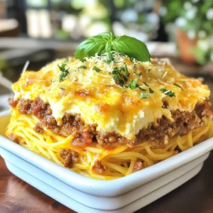 For Million Dollar Spaghetti, you need the following items: - 12 oz spaghetti - 1 lb ground beef - 1 medium onion, finely diced - 2 cloves garlic, minced - 28 oz can of crushed tomatoes - 1 tsp dried oregano - 1 tsp dried basil - 1 tsp granulated sugar - Salt and freshly ground black pepper to taste - 1 cup ricotta cheese - 2 cups shredded mozzarella cheese - 1/2 cup freshly grated Parmesan cheese - Olive oil for sautéing To prepare this dish, gather these tools: - Large pot for boiling spaghetti - Colander for draining spaghetti - Large skillet for the meat sauce - Mixing bowl for combining ingredients - 9x13 inch baking dish - Aluminum foil for covering the dish - Spatula for stirring and serving If you do not have some ingredients, here are good swaps: - Use turkey instead of ground beef for a leaner option. - Cottage cheese can replace ricotta for a different texture. - Fresh herbs like basil and oregano work well if you have them. - Any shredded cheese blends can substitute for mozzarella. - Use vegetable broth instead of oil for a lower-fat option. These ingredients and tools help create a tasty meal that warms the heart. Enjoy the process! {{ingredient_image_2}} Start by boiling a large pot of water. Once the water boils, add a good pinch of salt. Then, cook the spaghetti for about 8-10 minutes until it is 'al dente.' This means it should be firm but not hard. Drain the spaghetti in a colander and set it aside. This step is key for great texture in your dish. Next, grab a large skillet and heat a tablespoon of olive oil over medium heat. When the oil is hot, add the diced onion and minced garlic. Sauté them for about 2-3 minutes until the onion is soft. Then, add the ground beef to the skillet. Use a spatula to break it apart. Cook it for about 5-7 minutes until the beef is browned and fully cooked. Drain any excess fat from the skillet. Now stir in the crushed tomatoes along with the oregano, basil, sugar, salt, and pepper. Let everything simmer for about 15 minutes. This allows the flavors to mix well. Now, preheat your oven to 375°F (190°C). In a big bowl, mix the drained spaghetti with the meat sauce and ricotta cheese. Stir gently until everything is well combined. Lightly grease a 9x13 inch baking dish with olive oil. Layer half of the spaghetti mixture in the dish. Then, sprinkle half of the mozzarella cheese on top. Repeat with the rest of the spaghetti mixture and finish with the remaining mozzarella and Parmesan cheese. Cover the dish with aluminum foil. Bake for 25 minutes. After that, remove the foil and bake for another 10-15 minutes until the cheese is melted and bubbly. Let it cool for about 5 minutes before serving. This lets the layers set nicely. To cook spaghetti just right, start with a big pot of water. Add a good pinch of salt to it. Bring the water to a rolling boil before adding the spaghetti. This helps the pasta not stick together. Stir the spaghetti a few times while cooking. This will keep it loose. Cook it until it is 'al dente'—firm to the bite. After draining, do not rinse the pasta. You want to keep that starch for sauce to cling to. To make your meat sauce rich, begin with fresh ingredients. Use ripe crushed tomatoes and fresh herbs if you can. Sauté onions and garlic until they smell amazing. Adding sugar helps cut the acidity of the tomatoes. Season well with salt and black pepper. Simmer your sauce for at least 15 minutes. This allows the flavors to blend beautifully. Taste it as you go and adjust the seasoning. You want it to sing with flavor. When baking Million Dollar Spaghetti, preheat your oven to 375°F (190°C). Grease your baking dish with olive oil to prevent sticking. Layer the spaghetti, meat sauce, and cheeses carefully. Cover the dish with foil for the first 25 minutes of baking. This helps keep the moisture inside. Remove the foil to let the cheese brown nicely. Let the dish cool for a few minutes after baking. This will help it set and make serving easier. Pro Tips Perfectly Cooked Spaghetti: Always add a generous amount of salt to the boiling water; it should taste like the ocean. This enhances the pasta's flavor significantly. Flavor Boost: For an extra layer of flavor, consider adding a splash of red wine to the meat sauce while it simmers. This brings depth to the overall taste. Cheese Variations: Mix different kinds of cheeses like provolone or fontina with the mozzarella for a unique flavor profile. Experiment with what you love! Make Ahead: This dish can be assembled a day in advance and stored in the refrigerator. Just add a few extra minutes to the baking time if baking from cold. {{image_4}} To make a vegetarian version, swap the ground beef for mushrooms or lentils. Both options add great texture and flavor. Use the same amount of crushed tomatoes and spices. Add extra veggies like bell peppers or spinach for more color and taste. This dish stays rich and satisfying without meat. For a spicy kick, add red pepper flakes to the meat sauce. Start with a half teaspoon and taste as you go. You can also mix in diced jalapeños for more heat. If you like a smoky flavor, try adding chipotle powder. This version will warm you up and excite your taste buds. To make it creamy, mix in extra ricotta cheese or use a cream sauce. You can blend some cream cheese into the meat sauce for a rich texture. Adding a little cream before baking makes every bite smooth and delicious. This variation is perfect for those who love a silky mouthfeel in their dishes. After enjoying your Million Dollar Spaghetti, you may have leftovers. Store them in an airtight container. Make sure to cool the dish to room temperature first. Place it in the fridge for up to three days. For longer storage, consider freezing it. When it’s time to reheat, you can use the microwave or the oven. For microwave reheating, place a portion on a plate. Cover it with a damp paper towel. Heat in short bursts, stirring in between. If you prefer the oven, preheat to 350°F (175°C). Put the spaghetti in a baking dish and cover with foil. Bake for about 20 minutes until it is hot. To freeze your Million Dollar Spaghetti, first cool it completely. Cut it into portions for easy thawing. Wrap each piece tightly in plastic wrap, then place in a freezer bag. Be sure to label and date the bags. It will keep well for up to three months. To thaw, move it to the fridge overnight and reheat as mentioned before. Million Dollar Spaghetti is a rich, cheesy pasta dish. It combines spaghetti with ground beef and a tasty tomato sauce. You layer it with ricotta, mozzarella, and Parmesan cheese. This dish is perfect for family gatherings or cozy nights in. Yes, you can prepare Million Dollar Spaghetti ahead of time. Just assemble it in the baking dish and cover it tightly. Store it in the fridge for up to 24 hours. When ready to bake, just add a few extra minutes to the cooking time. Your spaghetti is done when it is "al dente," which means it is firm but not hard. You can taste a piece to check. It should be cooked but still have a slight bite. Follow the package instructions for exact cooking times. Several sides pair nicely with Million Dollar Spaghetti. Here are some great options: - Garlic bread - A simple green salad - Steamed vegetables - Roasted zucchini or bell peppers These sides add balance to the meal and complement the rich flavors of the spaghetti. Enjoy your cooking! This blog post covered the key ingredients and step-by-step methods to make Million Dollar Spaghetti. We discussed tools you need, cooking tips, and flavor enhancements. You learned about variations like vegetarian or spicy options. Finally, we talked about storage and reheating to keep your meal fresh. In short, making this dish is simple and fun. You can impress your family and friends with your skills and flavor. Enjoy your cooking adventure!