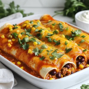 - 1 pound ground turkey - 1 can (15 oz) black beans, rinsed and drained - 1 cup corn (can be fresh or frozen) - 1 small onion, finely diced - 2 cloves garlic, minced - 1 teaspoon ground cumin - 1 teaspoon chili powder - 1/2 teaspoon smoked paprika - Salt and black pepper, to taste - 8 small corn tortillas - 1 cup enchilada sauce (store-bought or homemade) - 1 cup shredded cheddar cheese These ingredients come together to create a hearty, tasty dish. Ground turkey adds protein, while black beans give fiber and texture. The spices bring warmth and flavor, while the corn adds a sweet crunch. - Fresh cilantro leaves, for garnish - Sour cream, for serving (optional) Garnishes can elevate your dish. Fresh cilantro adds color and a burst of flavor. Sour cream adds creaminess and balances the spices. - Large skillet - Spatula - 9x13-inch baking dish - Microwave or dry skillet for warming tortillas These tools help make the cooking process easy and efficient. A large skillet is key for cooking the turkey and veggies. The baking dish is perfect for holding your rolled enchiladas. {{ingredient_image_2}} Start by preheating your oven to 375°F (190°C). This will get it hot and ready for baking. While the oven heats, gather your ingredients. You'll need ground turkey, black beans, corn, onion, garlic, and spices. Make sure the black beans are rinsed and drained. This helps remove extra sodium. Chop the onion and mince the garlic. This will add great flavor. In a large skillet, add the ground turkey. Cook it over medium heat. Use a spatula to break it apart. Brown the turkey for about 5-7 minutes until it is fully cooked. If there is extra fat, drain it from the skillet. Next, add the diced onion and minced garlic to the skillet. Stir often and cook until the onions are soft, about 3-4 minutes. Now, mix in the rinsed black beans, corn, cumin, chili powder, smoked paprika, salt, and black pepper. Cook this mixture for another 4-5 minutes. This helps all the flavors come together. Once done, remove the skillet from heat. To make the corn tortillas easier to roll, warm them first. You can wrap them in a damp paper towel and microwave for 30 seconds. Alternatively, heat them in a dry skillet for a few seconds on each side. Now, take one tortilla and add about 1/4 cup of the turkey and bean filling in the center. Roll the tortilla tightly, tucking in the ends. Place it seam side down in a greased 9x13-inch baking dish. Repeat this process with the remaining tortillas and filling. Once all are rolled, pour the enchilada sauce evenly over them. Make sure they are fully coated. Finally, sprinkle shredded cheddar cheese on top. Now, place the dish in the oven and bake for 20-25 minutes. Look for melted cheese that is bubbly and golden brown. After baking, take them out and let them cool for a few minutes. Enjoy the vibrant flavors of your Ground Turkey Black Bean Enchiladas! To keep your tortillas intact, warm them first. You can use a damp paper towel. Wrap the tortillas and microwave them for about 30 seconds. This makes them soft and easy to roll. If you prefer, heat them one by one in a dry skillet. Just a few seconds on each side works well. This simple step helps avoid tears and keeps your enchiladas neat. When you bake your enchiladas, set your timer for 20-25 minutes. This time is perfect for melting the cheese and making it golden. The sauce should bubble slightly around the edges. If you see this, your enchiladas are ready! Keep an eye on them to avoid overcooking. Overbaked enchiladas can dry out and lose their charm. To boost flavor, consider adding fresh herbs. Chopped cilantro or green onions work great. You can also use lime juice for a zesty kick. If you like heat, add diced jalapeños to the filling. Toasting your spices, like cumin and chili powder, in the skillet before adding other ingredients can deepen their taste. These little tweaks can make your enchiladas stand out. Pro Tips Use Fresh Ingredients: Fresh produce and quality spices enhance the flavor of your enchiladas, making them more vibrant and delicious. Customize Your Fillings: Feel free to add other vegetables like bell peppers or zucchini to the filling for extra nutrition and flavor variety. Make Ahead: You can assemble the enchiladas ahead of time and store them in the fridge overnight before baking for a quick weeknight dinner. Experiment with Toppings: Try different toppings like avocado slices, jalapeños, or a squeeze of lime for added zest and freshness when serving. {{image_4}} If you want to change the meat, ground chicken or beef works well. You can also use diced turkey for a different texture. For a lighter option, try ground chicken. It keeps the dish lean but tasty. If you prefer a plant-based choice, crumbled tempeh or lentils can fit nicely. These options still give you protein and flavor. For gluten-free tortillas, look for corn or almond flour varieties. Many brands offer great gluten-free choices. You can also use lettuce leaves for a fresh twist. This makes a fun and low-carb option. Make sure to check labels to avoid hidden gluten. Enjoy your enchiladas without worry! To make this dish vegetarian, replace ground turkey with black beans or mushrooms. They add texture and flavor. For vegan enchiladas, skip the cheese or use a dairy-free option. Nutritional yeast adds a cheesy taste without dairy. You can also load up on veggies like zucchini or bell peppers for more nutrition. These changes keep the dish hearty and satisfying. After cooking, let the enchiladas cool down for about 30 minutes. This helps stop the cooking process. Once cooled, cover the baking dish tightly with plastic wrap or aluminum foil. You can also transfer them to an airtight container. Store them in the fridge. They will stay fresh for 3 to 4 days. To reheat, preheat your oven to 350°F (175°C). Place the enchiladas in an oven-safe dish. Cover them with foil to keep them moist. Heat for about 15 to 20 minutes or until they are hot throughout. You can also microwave them. Place a few enchiladas on a microwave-safe plate, cover with a damp paper towel, and heat for 1 to 2 minutes. If you want to save some for later, freezing works great. Let the enchiladas cool completely, then wrap each one tightly in plastic wrap. Place them in a freezer bag or container. They can stay in the freezer for up to 3 months. When you're ready to eat, thaw them overnight in the fridge and reheat as usual. Enjoy these tasty meals on busy days! Yes, you can make these enchiladas ahead of time. Prepare them up to the baking step. Once you assemble them, cover the dish tightly and store it in the fridge. Bake them when you are ready to eat. This can save you time on busy nights. If you don’t have enchilada sauce, try using salsa or a homemade sauce. You can blend diced tomatoes, chili powder, and cumin for a quick alternative. Another option is to use a creamy sauce. This will add a different twist to your enchiladas. To spice up your enchiladas, add diced jalapeños to the filling. You can also mix in more chili powder or a dash of hot sauce. If you like, sprinkle some crushed red pepper on top before baking. Adjust the spice to fit your taste. Yes, Ground Turkey Black Bean Enchiladas are a healthy choice. They use lean turkey and black beans, which are high in protein. The corn adds fiber and sweetness. You can also add veggies for more nutrients. Plus, you control the sauce and cheese amounts. You now have a clear path to make Ground Turkey Black Bean Enchiladas. We covered the main ingredients, cooking steps, and useful tips. You learned about variations to fit your needs, like vegetarian options and gluten-free tortillas. I also shared how to store and reheat leftovers. Remember, cooking should be fun! Don’t hesitate to experiment and make this dish your own. Enjoy happy cooking and delicious meals!