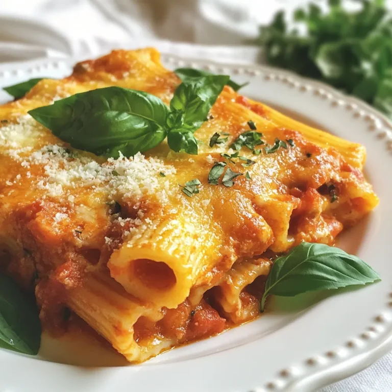 - 350g pasta (preferably ziti or penne) - 400g crushed tomatoes (canned or fresh) - 200g fresh mozzarella, cut into cubes - 50g grated Parmesan cheese Pasta is the star of this dish. You want to choose ziti or penne. They hold the sauce well. We use about 350 grams for four servings. Next, we need crushed tomatoes. You can use canned or fresh tomatoes. Either option gives a lovely flavor. Aim for 400 grams to make a rich base. Cheese makes everything better. For this recipe, we use fresh mozzarella. Cut it into cubes, about 200 grams. It melts beautifully and adds creaminess. Then, we add 50 grams of grated Parmesan cheese. This cheese adds a nice salty kick. - 2 cloves garlic, finely minced - 1 tablespoon extra virgin olive oil - Salt and freshly ground black pepper to taste - A pinch of red pepper flakes (optional for a hint of heat) Garlic gives the sauce a strong base. Use two cloves, minced finely. Olive oil is key for sautéing. Use one tablespoon of extra virgin olive oil for the best taste. Season with salt and pepper to enhance the flavors. If you like heat, add a pinch of red pepper flakes. - Fresh basil leaves - Drizzling olive oil To finish, fresh basil leaves are a must. They add color and a fresh aroma. You can also drizzle a bit of olive oil on top. This adds extra flavor and makes the dish look even better. Pasta alla Sorrentina is full of flavor and comfort. Each ingredient plays a role in making this dish enjoyable. {{ingredient_image_2}} 1. Bring a large pot of salted water to a boil. 2. Add 350g of pasta, like ziti or penne. 3. Cook until al dente, following package instructions. 4. Drain the pasta and save about 1 cup of pasta water. 1. In a large skillet, heat 1 tablespoon of olive oil over medium heat. 2. Add 2 cloves of minced garlic and sauté for about 1 minute. 3. Pour in 400g of crushed tomatoes. 4. Season with salt, black pepper, and optional red pepper flakes. 5. Stir and let the sauce simmer for 10-15 minutes. 1. Carefully add the drained pasta to the skillet with the sauce. 2. Toss well to coat the pasta in the sauce. 3. If it seems dry, stir in some reserved pasta water. 4. Fold in 200g of cubed mozzarella and half of the 50g grated Parmesan cheese. 1. Preheat your oven to 180°C (350°F). 2. Pour the pasta and sauce mix into a baking dish. 3. Sprinkle the remaining grated Parmesan over the top. 4. Bake for about 20 minutes until bubbly and golden. 1. Let the dish rest for a few minutes after baking. 2. Top with fresh basil leaves for aroma and presentation. 3. Serve in rustic bowls with extra basil and a drizzle of olive oil. - Importance of Al Dente Cooking: Al dente means "to the tooth." This texture is key. It keeps the pasta firm, so it doesn’t turn mushy when mixed with sauce. Follow the cooking time on the package closely. Taste a piece a minute before it's done. If it has a slight bite, it’s ready! - Adjusting Consistency with Pasta Water: Reserve a cup of pasta water before draining. This starchy water helps bind the sauce to the pasta. If your dish looks dry, add a splash of this water. It makes your sauce creamy and rich. - Using Fresh vs. Canned Tomatoes: Fresh tomatoes can be great, but canned are often more consistent. Canned crushed tomatoes save time and still taste good. If you use fresh, choose ripe ones for the best flavor. - Choosing Quality Cheese: The cheese can make or break your dish. Use fresh mozzarella for a creamy texture. Grated Parmesan adds depth and saltiness. Always look for high-quality cheese. It makes a big difference in flavor. - Overcooking Pasta: Cooking pasta too long ruins its texture. Always watch it closely. Remember, it will cook a bit more while baking. Aim for that perfect al dente bite. - Burnt Garlic: Garlic cooks quickly. If it burns, it turns bitter. Sauté it gently until fragrant, about one minute. Then add your tomatoes. This keeps the flavor bright and tasty. Pro Tips Choose the Right Pasta: For the best texture and flavor, opt for ziti or penne. Their tubular shape holds the sauce beautifully, enhancing every bite. Fresh Ingredients Matter: Using fresh mozzarella and high-quality canned tomatoes can elevate the dish significantly, providing a richer flavor and creamier texture. Don’t Skip the Baking: Baking the pasta allows the flavors to meld together and creates a deliciously golden crust on top, adding a wonderful contrast to the creamy interior. Adjust the Seasoning: Taste your sauce as it simmers and adjust the seasoning as needed. Everyone’s palate is different, so feel free to add more salt, pepper, or red pepper flakes to suit your taste. {{image_4}} - Using Different Pasta Shapes You can swap the pasta shape easily. Use ziti, penne, or even fusilli. Each shape holds sauce differently. This can change the dish a bit but keeps it tasty. - Adding Meat: Sausage or Chicken Want more protein? Add cooked sausage or chicken. Just sauté it first, then mix it in. It adds great flavor and makes the dish heartier. - Adding Vegetables: Spinach or Eggplant If you want more veggies, try spinach or eggplant. Add spinach right before serving. Eggplant can be roasted for extra flavor. This makes your dish colorful and nutritious. - Spice Variations: More Heat Options Like it spicy? Use more red pepper flakes. You can also try chili oil or fresh chilis. Adjust the heat to your taste. This will give your dish a nice kick. - Pairing with Salads or Bread Serve your pasta with a fresh salad or warm bread. A simple green salad works well. Garlic bread is also a perfect match. It balances the rich pasta nicely. - Offering Wine Pairings Pair your dish with wine for a nice touch. A light red like Chianti is great. If you prefer white, try a crisp Pinot Grigio. These wines enhance the dish's flavors beautifully. - Refrigeration Tips: Store leftover Pasta alla Sorrentina in an airtight container. It stays fresh in the fridge for up to three days. Make sure to let it cool before sealing to avoid condensation. - Freezing Options: You can freeze the dish for up to three months. Use a freezer-safe container. Leave some space at the top of the container for expansion. - Oven vs. Microwave: The oven gives the best results. Preheat it to 180°C (350°F). Cover the dish with foil to keep moisture in. Bake for about 20 minutes until heated through. The microwave is faster but can make the pasta dry. Use a microwave-safe dish and cover it. Heat in short bursts, stirring in between. - Ensuring Creamy Consistency: If reheating, add a splash of water or broth. This helps keep the pasta creamy. Stir well to mix in the liquid, then reheat until warm. Pasta alla Sorrentina is a classic dish from Sorrento, Italy. It features pasta, tomatoes, and cheese. This dish is a perfect comfort food. The warm, cheesy blend warms the heart and soul. Its roots trace back to Italy’s coastal regions, where fresh ingredients shine. You will taste the love and tradition in every bite. Yes, you can prepare Pasta alla Sorrentina ahead of time. Cook the pasta and sauce separately. Mix them together just before baking. This keeps flavors fresh and vibrant. You can store it in the fridge for up to two days. When ready, just bake until bubbly and golden. Pasta alla Sorrentina pairs well with simple sides. A fresh green salad complements its richness. You can also serve crusty bread for dipping. For drinks, a light Italian red wine works great. It balances the flavors and adds a festive touch. To make a vegetarian Pasta alla Sorrentina, simply swap a few ingredients. Use plant-based cheese instead of mozzarella. Also, consider adding vegetables like spinach or mushrooms. This gives new flavors while keeping the dish hearty and satisfying. You still enjoy the same comforting taste without meat. Pasta alla Sorrentina is simple yet flavorful. You learned about key ingredients like pasta, crushed tomatoes, and cheeses. I shared step-by-step instructions for cooking and baking. You got tips for the best texture and flavor, plus variations to try. Don’t forget storage tips for leftovers. Explore this dish’s rich history and pairings to enjoy every bite. Dive in and make it your own!