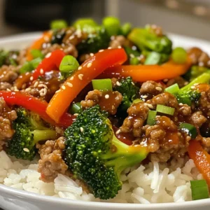 - 1 lb ground turkey - 2 cups fresh broccoli florets - 1 red bell pepper, thinly sliced - 1 large carrot, julienned - 3 green onions, finely sliced - 3 cloves garlic, minced - 1 tablespoon fresh ginger, grated - 3 tablespoons soy sauce (or tamari for a gluten-free option) - 1 tablespoon sesame oil - 1 tablespoon olive oil - 1 teaspoon honey or agave syrup - Salt and freshly cracked black pepper to taste - Cooked rice or quinoa, for serving Gather these ingredients before you start cooking. Ground turkey serves as the main protein here. It cooks quickly and absorbs flavors well. Fresh vegetables give your stir fry a colorful look and a healthy crunch. I love using broccoli, bell pepper, and carrot for their taste and texture. Don't forget the aromatics! Garlic and ginger add a fragrant touch to the dish. They bring warmth and depth to each bite. The soy sauce and sesame oil are crucial for that classic stir fry flavor. Honey or agave syrup adds a hint of sweetness, balancing the saltiness. Make sure to season with salt and pepper to your taste. Finally, you need rice or quinoa for serving. This will soak up all the delicious sauce. Enjoy gathering your ingredients! {{ingredient_image_2}} 1. Heating the Skillet: Start by heating 1 tablespoon of olive oil in a large non-stick skillet or wok. Set the heat to medium-high. Wait about 1 minute until the oil shimmers. 2. Cooking Garlic and Ginger: Once the oil is hot, add 3 cloves of minced garlic and 1 tablespoon of grated ginger. Stir-fry these for about 30 seconds. You want to see a nice fragrance fill the air. 3. Browning the Ground Turkey: Now, add 1 pound of ground turkey to the skillet. Use a spatula to break it apart. Cook for 5-7 minutes. Make sure it turns brown and has no pink left. 4. Cooking Broccoli, Bell Pepper, and Carrot: When the turkey is browned, push it to one side. On the other side, add 2 cups of fresh broccoli florets, 1 sliced red bell pepper, and 1 julienned carrot. Stir-fry these for 3-5 minutes. They should stay crisp but become tender. 5. Mixing in Sauces and Final Seasoning: Combine the turkey and vegetables in the skillet. Pour in 3 tablespoons of soy sauce, 1 tablespoon of sesame oil, and 1 teaspoon of honey or agave syrup. Toss everything well so each piece is coated. 6. Serving Suggestions: Add 3 finely sliced green onions next. Stir-fry for 1 more minute. Taste and add salt and black pepper if needed. Serve your stir fry hot over cooked rice or quinoa. Enjoy it while it’s fresh! Best Practices for Stir-Frying To stir-fry well, keep your pan hot. Use a non-stick skillet or wok. Add oil only after the pan heats up. This helps the food cook evenly. Stir constantly to avoid burning. Cook in small batches to keep the heat high. How to Achieve Tender Vegetables For tender vegetables, cut them small and even. This helps them cook quickly. Start with the harder veggies first, like carrots. Add softer ones later, like broccoli. Cook until they are bright and crisp, not mushy. Suggested Seasonings and Marinades Soy sauce gives depth to your stir fry. Try adding garlic and ginger for warmth. A splash of sesame oil adds richness. You can add other sauces too, like teriyaki or chili paste, to spice things up. Alternative Sweeteners Honey works well, but you can use agave syrup too. For a lower-calorie option, try stevia or monk fruit. These sweeteners bring balance to the savory flavors in your dish. Creative Ways to Serve Serve your stir fry over a bed of rice or quinoa. Mound the grains in the center of the plate. Arrange the stir fry on top for a colorful look. You can also use lettuce wraps for a fun twist. Garnish Tips Garnish with sliced green onions for freshness. A sprinkle of sesame seeds adds a nice crunch. You can even add a few chili flakes for a pop of color and heat. These small touches make your dish look and taste better. Pro Tips Fresh Ingredients: Use fresh vegetables for the best flavor and texture. Look for vibrant colors and avoid any that appear wilted or discolored. High Heat Cooking: Stir-frying requires high heat to cook quickly without steaming the ingredients. Ensure your pan or wok is hot before adding the oil. Customizable Proteins: Feel free to substitute the ground turkey with ground chicken, beef, or even tofu for a vegetarian version! Meal Prep Friendly: This stir fry is perfect for meal prep! Make a larger batch and store it in the refrigerator for up to 4 days for quick lunches or dinners. {{image_4}} Other Ground Meats You can swap ground turkey for other meats. Try ground chicken, beef, or pork. Each brings a unique flavor. Adjust cooking time if needed. Ground beef may take a bit longer to brown. Ground chicken is lean and cooks quickly. Vegetarian Options For a meat-free meal, use plant-based proteins. Crumbled tempeh or tofu work well. They absorb flavors nicely. You can also use chickpeas for added texture. Always season them well to enhance taste. Seasonal Vegetables Mix in seasonal veggies for freshness. Use zucchini, bell peppers, or snap peas. They add color and crunch. Feel free to explore local produce at the market. Seasonal choices often taste better and provide variety. Low-Carb Alternatives If you're watching carbs, try cauliflower rice. It’s a great base for stir fry. You can also use shredded cabbage instead of traditional rice. Both options are filling and healthy. They maintain the dish's flavor while reducing carbs. Gluten-Free Variations For gluten-free stir fry, use tamari instead of soy sauce. It has the same savory flavor without gluten. Always check labels to ensure safety. Some brands offer gluten-free soy sauce that tastes great. Spicy Enhancements For a spicy kick, add chili paste or fresh chili peppers. Sriracha is another tasty option. Adjust the amount to suit your taste. This adds heat and depth to the dish, making it more exciting. - How to Store Leftovers: After enjoying your stir fry, let it cool down. Place the leftovers in an airtight container. Make sure to seal it well to keep out air. This helps keep your dish fresh and tasty. - Shelf Life Recommendations: Ground turkey stir fry lasts about 3 to 4 days in the fridge. Be sure to eat it within that time frame. If it smells off or looks strange, it’s best to throw it out. - Freezing Prepared Stir Fry: You can freeze your stir fry for longer storage. First, let it cool completely. Then, transfer it to a freezer-safe container or bag. Remove as much air as you can before sealing. This keeps the flavors intact. - Reheating Instructions: To reheat frozen stir fry, move it to the fridge the night before. This helps it thaw slowly. You can then heat it in a skillet or microwave. Stir until it’s hot all the way through. If needed, add a splash of water or soy sauce to keep it moist. How do I make ground turkey stir fry healthier? To make it healthier, add more vegetables. You can also swap soy sauce for low-sodium options. Use less oil and sweeteners. Choose brown rice or quinoa for more fiber. Can I use frozen vegetables in this recipe? Yes, you can use frozen vegetables. They save time and are often just as nutritious. Just add them to the pan for a few extra minutes to heat through. What can I substitute for soy sauce? You can use tamari, coconut aminos, or liquid aminos. These options are great for gluten-free diets. They add similar flavors without the soy. Is a wok necessary for stir fry? A wok is not necessary. You can use a large non-stick skillet. Just make sure it has high sides to hold all the ingredients well. Can this dish be made ahead of time? Yes, you can make this dish ahead. Store it in the fridge for up to three days. Reheat it in a skillet or microwave for quick meals. What to serve with ground turkey stir fry? Serve it over cooked rice or quinoa. You can also pair it with noodles for a different twist. Adding a side of steamed vegetables works well too. Are there any side dishes that complement this meal? Yes, a simple salad or steamed edamame pairs nicely. You can also serve it with egg rolls for a fun crunch. These sides enhance the meal's flavor and texture. This guide walked you through making a tasty ground turkey stir fry. You learned about the key ingredients, step-by-step cooking methods, and useful tips to enhance flavor. We explored variations, storage tips, and answered common questions. As you make this dish, remember it’s all about balance. Use fresh veggies and go wild with spices. Enjoy your cooking and make it your own! With these easy steps, you can create a meal that is both healthy and delicious.