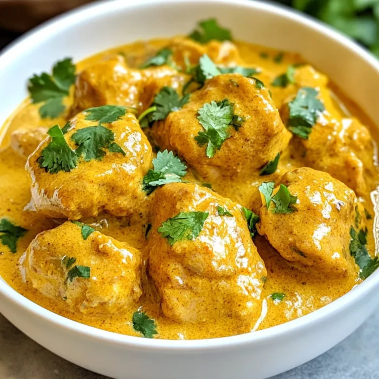 To make Slow Cooker Keto Butter Chicken, you need: - 2 lbs boneless, skinless chicken thighs, cut into bite-sized pieces - 1 cup unsalted butter, divided into two 1/2 cup portions - 1 medium onion, finely chopped - 4 cloves garlic, minced - 1 tablespoon fresh ginger, grated - 2 teaspoons garam masala - 2 teaspoons ground cumin - 1 teaspoon ground coriander - 1 teaspoon turmeric powder - 1 teaspoon chili powder - 1 cup coconut cream - Salt and pepper, to taste - Fresh cilantro, chopped, for garnish - 1 teaspoon lemon juice You can easily swap some ingredients for your needs. For a dairy-free option, use olive oil instead of butter. Coconut cream works great for a creamy texture without dairy. If you're allergic to coconut, try heavy cream or cashew cream. For a lower-fat dish, use chicken breast instead of thighs. You can also replace the spices with a pre-mixed curry blend if you like. Using fresh herbs and spices makes a huge difference in flavor. Fresh garlic and ginger add rich taste that dried versions can't match. Ground spices should be fresh for the best aroma and flavor. Old spices lose potency, making your dish flat. Fresh cilantro not only adds flavor but also brightens up the plate. Always choose fresh when you can to elevate your cooking. {{ingredient_image_2}} Start by gathering all your ingredients. You will need chicken, butter, onion, garlic, and spices. Cut the chicken thighs into bite-sized pieces. Make sure they are even for cooking. Next, finely chop the onion and mince the garlic. Grate the ginger for a fresh taste. Measure out your spices, coconut cream, and any herbs. This prep makes cooking smoother and faster. Melt half a cup of butter in a large skillet over medium heat. Once it bubbles, add the chopped onion. Cook for about five minutes until the onion becomes soft and clear. Next, stir in the minced garlic and grated ginger. Cook for one more minute until fragrant. Add the garam masala, cumin, coriander, turmeric, and chili powder. Stir well to coat the onion mix with the spices. Let this cook for two minutes. Now, transfer this spiced mix to the slow cooker. Add the chicken pieces and toss them gently. Make sure every piece is coated with the spice mix. Pour in the coconut cream and the rest of the melted butter. Season with salt and pepper. You can adjust the seasoning later. Cover the slow cooker. Cook on low for six to eight hours or on high for four hours. Check the chicken for doneness after the cooking time. It should be tender and cooked through. If you have a meat thermometer, the internal temperature should be 165°F. If you want more flavor, taste the sauce before serving. You can add more salt, pepper, or lemon juice if needed. This final touch brightens the dish. Garnish with fresh cilantro before serving. Enjoy your meal! To get the best flavor in your butter chicken, use fresh spices. Fresh spices give the dish a rich taste. Sauté the onion until it’s soft and sweet. This step adds depth to the sauce. Don't rush when cooking the spices; let them bloom in the butter. This will enhance their flavor. Coconut cream adds a creamy texture. If you want it thicker, cook it longer. Finally, finish with lemon juice for brightness. One mistake is not browning the onions enough. If they are not soft, the flavor will be bland. Another mistake is using low-quality spices. They can make the dish taste flat. Avoid overcooking the chicken; it should be tender, not dry. Lastly, don’t skip the garnish. Fresh cilantro adds color and flavor. Serve your butter chicken with cauliflower rice for a low-carb option. You can also pair it with a fresh green salad. For a crunch, add some toasted nuts on top. If you like heat, serve with extra chili flakes. This dish goes well with a cool yogurt sauce on the side. Each of these options enhances the meal and brings out the flavors. Pro Tips Choose the Right Chicken: Using boneless, skinless chicken thighs ensures a tender and juicy texture, as they hold up better during the slow cooking process. Adjust Spice Levels: If you prefer a milder dish, reduce the amount of chili powder or omit it altogether. For extra heat, consider adding a pinch of cayenne pepper. Coconut Cream Substitution: If coconut cream is not available, you can use full-fat coconut milk as a substitute, but the sauce may be slightly less rich. Garnishing Tips: Fresh cilantro adds a burst of flavor and color, but you can also serve with lime wedges for an extra zesty kick. {{image_4}} If you want a dairy-free version, swap the butter and coconut cream for ghee and almond milk. Ghee adds a rich flavor, while almond milk keeps it creamy. You can also use olive oil instead of butter for cooking. This change keeps the dish light and tasty. To make a spicy butter chicken, add more chili powder or include fresh chopped chilies. You can also use a hot curry paste for an extra kick. If you prefer it mild, reduce the chili powder and skip the fresh chilies. Adjust the spices to fit your taste buds. You can boost the protein by adding shrimp or chickpeas. Just adjust the cooking time so everything cooks evenly. For a veggie twist, toss in some spinach or bell peppers. These add color and nutrition while keeping the meal low in carbs. After enjoying your Slow Cooker Keto Butter Chicken, store leftovers in airtight containers. This keeps the dish fresh and tasty. Make sure to cool the chicken to room temperature before sealing it up. This helps avoid condensation, which can make the food soggy. Stored properly, it will last in the fridge for up to four days. When you’re ready to enjoy leftovers, reheating is key. Place the chicken in a pot on low heat. Stir it often to help it warm evenly. You can add a splash of coconut cream or water to keep it moist. If you prefer, you can microwave it in short bursts. Heat until it's hot throughout, but be careful not to overcook it. This keeps the chicken tender and delicious. To freeze your butter chicken, place it in a freezer-safe container. Leave some space at the top as the dish will expand. You can freeze it for up to three months. To thaw, move it to the fridge a day before you want to eat it. This slow thaw helps maintain its flavor and texture. After thawing, reheat it gently as mentioned for the best taste. You can serve this dish with many sides. Some good options include: - Cauliflower rice - Zucchini noodles - Steamed green beans - A fresh green salad These sides add great texture and flavor to the meal. They also keep it low-carb. Yes, you can use other cuts! Chicken breast works well, but it may cook faster. Bone-in chicken thighs add more flavor, but they take longer. Just adjust cooking time as needed. To add spice, increase the chili powder. You can also add fresh chopped chilies or red pepper flakes. If you like a fiery kick, try using a spicy garam masala blend. Absolutely! You can make it on the stovetop. Just follow the steps up to adding the chicken and coconut cream. Cook on medium heat for 30-40 minutes, stirring often. Make sure the chicken is cooked through. This will give you a quick and tasty meal. You've learned how to make Slow Cooker Keto Butter Chicken with fresh ingredients and simple steps. We covered the key items needed, useful tips, and creative variations. You now know how to store leftovers and reheat them correctly. Remember, cooking should be fun and flavorful. Enjoy making this dish your own, and don’t hesitate to explore new flavors and twists. Your kitchen awaits, so dive in and create a meal you’ll love!