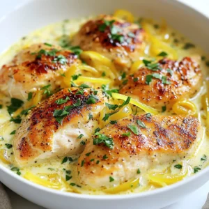- 4 boneless, skinless chicken breasts - 1 cup jarred pepperoncini peppers, sliced - 1 cup heavy cream - 1 cup chicken broth - 1 tablespoon olive oil - 1 medium onion, thinly sliced - 3 cloves garlic, minced - 1 teaspoon Italian seasoning - Fresh parsley, chopped (for garnish) - Optional: ½ cup freshly grated Parmesan cheese In this dish, I use boneless, skinless chicken breasts. They cook evenly and stay juicy. I love the flavor of jarred pepperoncini peppers. They add a nice tang and a little heat. Heavy cream makes the sauce rich and creamy. Chicken broth gives depth and richness to the dish. For cooking, I use olive oil to sauté the onions and garlic. The onions add sweetness, while garlic adds a lovely aroma. Italian seasoning brings all the flavors together beautifully. For garnish, I like to use fresh parsley. It adds a pop of color and freshness. If you want a cheesy touch, sprinkle some grated Parmesan cheese on top. It melts into the sauce, making it extra tasty. This combination of ingredients results in a comforting, flavorful meal that is sure to impress. {{ingredient_image_2}} First, season the chicken breasts with salt and pepper. Make sure they are well-coated. Next, heat olive oil in a large skillet over medium-high heat. Once the oil shimmers, add the chicken. Sear it for about 5-6 minutes on each side. The chicken should turn golden brown and reach an internal temperature of 165°F. After cooking, transfer the chicken to a plate. In the same skillet, add the thinly sliced onion. Cook the onion for about 3-4 minutes. Stir frequently until the onions are soft and see-through. Then, add the minced garlic. Cook for just one more minute. Keep an eye on the garlic to avoid burning it. Burnt garlic can ruin the dish's flavor. Next, pour chicken broth into the skillet. Use a wooden spoon to scrape the bottom. This step, called deglazing, helps lift all the tasty bits stuck to the pan. After that, stir in the sliced pepperoncini and Italian seasoning. Let the mix simmer for 2-3 minutes. This helps the flavors blend nicely. Lower the heat to a gentle simmer. Now, pour in the heavy cream and stir to combine. If you like, add grated Parmesan cheese for extra flavor. Return the seared chicken to the skillet. Make sure it's well-coated in the creamy sauce. Let the chicken simmer in the sauce for 5 more minutes. This helps all the flavors meld beautifully. Taste the sauce and adjust salt and pepper as needed. Finally, remove from heat. Sprinkle with chopped fresh parsley before serving. To ensure your chicken is cooked through, use a meat thermometer. The chicken must reach 165°F (75°C). It’s key to get it just right for safety and taste. For seasoning, taste as you go. You can always add more salt or pepper to fit your liking. A pinch can change the flavor. For sides, fluffy mashed potatoes or pasta work great. They soak up the creamy sauce well. You can also serve with steamed veggies for freshness. For presentation, serve the chicken over the sides. Drizzle the sauce on top and sprinkle with fresh parsley. This adds color and makes the dish look inviting. One common mistake is overcooking the garlic. It can turn bitter fast. Cook it just until fragrant. Another error is skipping the deglazing step. This step helps lift all the tasty bits from the skillet, adding rich flavor to your sauce. Always deglaze for the best taste. Pro Tips Marinate for Flavor: For an extra punch of flavor, consider marinating the chicken breasts in olive oil, garlic, and some sliced pepperoncini for at least 30 minutes before cooking. Deglaze for Depth: When deglazing the pan, ensure you scrape up all the browned bits from the bottom; this will enhance the flavor of the sauce significantly. Cheese Variations: Experiment with different types of cheese, such as feta or goat cheese, for a unique twist on the creamy sauce. Serving Suggestions: Serve with crusty bread to soak up the delicious sauce, or pair with a simple side salad for a complete meal. {{image_4}} You can easily swap chicken breast for other proteins. Turkey cutlets work well and taste great. You can also try pork chops or even shrimp. For a vegetarian twist, use hearty mushrooms or chickpeas. Both options add texture and flavor to your dish. Spicing up your dish can be fun! Add a pinch of smoked paprika for warmth or some crushed red pepper for heat. Fresh herbs like basil or thyme can brighten the flavors too. Don’t forget about vegetables! Spinach, bell peppers, or zucchini can boost nutrition and color. If you need a gluten-free option, use gluten-free chicken broth. Always check the labels to be sure. For dairy-free needs, swap heavy cream for coconut milk or a cashew cream. Both options keep the dish creamy and delicious. To store leftovers, place the chicken in an airtight container. Make sure the sauce covers the chicken well. This keeps it moist. Store the container in the fridge. Your leftovers will last for up to three days. Before serving again, check for any off smells or changes in texture. To freeze the dish, let it cool completely. Transfer the chicken and sauce into freezer-safe bags or containers. Remove as much air as you can. This helps prevent freezer burn. You can store it for up to three months. When ready to eat, thaw it in the fridge overnight. Reheat gently on the stove. Stir often to avoid sticking. You can get creative with leftover chicken. Shred it and toss it into a salad. Mix it into pasta or use it in tacos. The creamy sauce is great for dipping bread or drizzling over rice. You can also use it as a base for a savory casserole. There are many ways to enjoy your tasty leftovers! You can check if the chicken is done by using a meat thermometer. The safe internal temperature for cooked chicken is 165°F (75°C). Insert the thermometer into the thickest part of the chicken. If it reads 165°F, your chicken is safe to eat. If you do not have a thermometer, cut into the chicken. It should be white all the way through, with no pink inside. Yes, you can use fresh pepperoncini. Fresh peppers have a crisp texture and a brighter taste. However, jarred pepperoncini are easier to use and often come packed in brine. This brine adds extra flavor and moisture to your dish. If you choose fresh, you may want to add a bit of vinegar for tang. You can serve this dish with several sides for a balanced meal. Here are some ideas: - Fluffy mashed potatoes - Steamed rice - Pasta with olive oil - Fresh green salad - Roasted vegetables These sides will complement the creamy sauce and enhance your dining experience. To add heat to your Creamy Pepperoncini Chicken Skillet, try these methods: - Use more pepperoncini or add some of the brine for extra kick. - Include sliced jalapeños or red pepper flakes for more spice. - Mix in a dash of hot sauce or cayenne pepper. Experiment to find the heat level you like best! You now have a complete guide to making Creamy Pepperoncini Chicken Skillet. We covered ingredients, step-by-step cooking, and ways to customize the recipe. Remember to watch the garlic, adjust your seasonings, and savor the creamy sauce. This dish is easy to make and perfect for busy nights. You can store leftovers well and even turn them into new meals. Enjoy the cooking and be creative with your own twists!