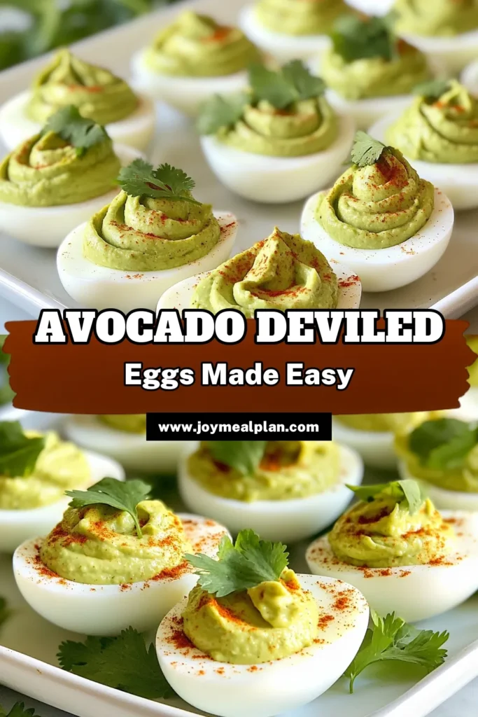 Discover the perfect blend of flavors with these avocado deviled eggs! This healthy deviled eggs recipe features a creamy avocado filling that transforms traditional deviled eggs into a nutritious treat. Ideal as an easy appetizer recipe or snack, these avocado egg snacks are sure to impress your guests. Try this simple recipe and bring a fresh twist to your gatherings. Save this and make a delicious impression today! #AvocadoDeviledEggs #HealthySnacks #EasyAppetizers #RecipeInspiration