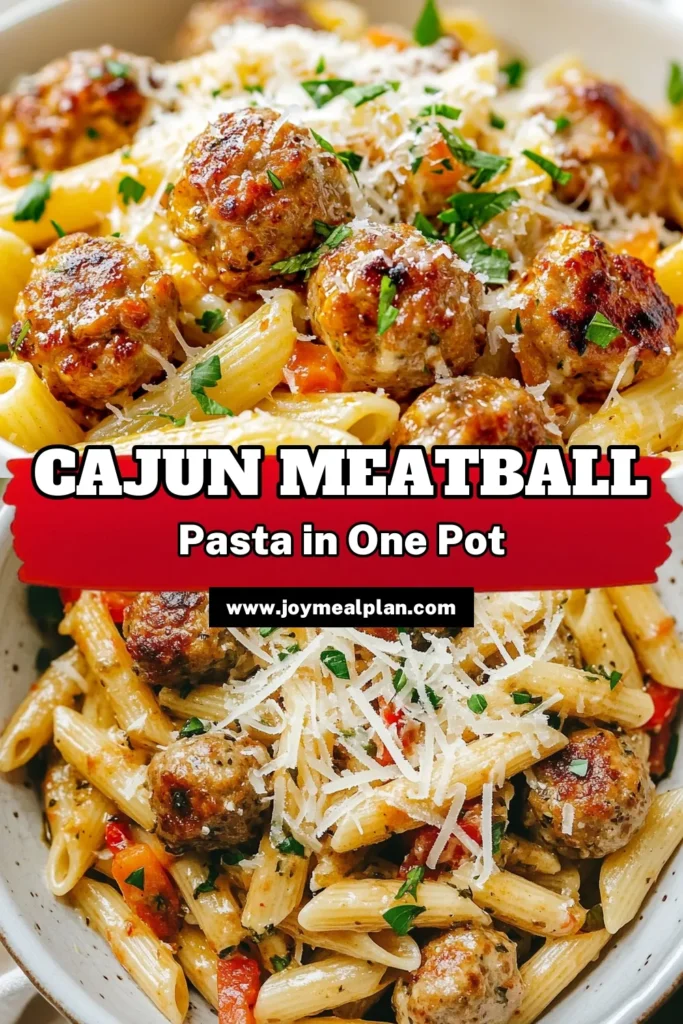 Savor the flavor of this One-Pot Cajun Meatball Pasta! This easy Cajun dinner combines juicy meatballs, creamy sauce, and tender penne pasta for a delicious weeknight meal. Perfect for busy evenings, this quick weeknight meal is ready in just 30 minutes. Get your family excited for dinner with this flavorful one-pot pasta recipe that’s sure to impress. Try it tonight and save for later! #CajunMeatballPasta #OnePotMeals #QuickDinners #PastaLovers