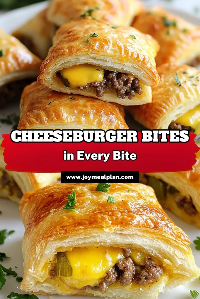 Indulge in these delicious cheeseburger pocket bites made with crescent roll dough! This easy appetizer recipe features a mouthwatering blend of seasoned ground beef, cheddar cheese, and pickles, all wrapped up in flaky pastry. Perfect for any gathering, these quick party bites will impress your guests and satisfy cravings. Try this ground beef snack today and watch it disappear! Save this recipe for your next get-together! #CheeseburgerPocketBites #EasyAppetizer #CrescentRollCheeseburgers #PartyBites