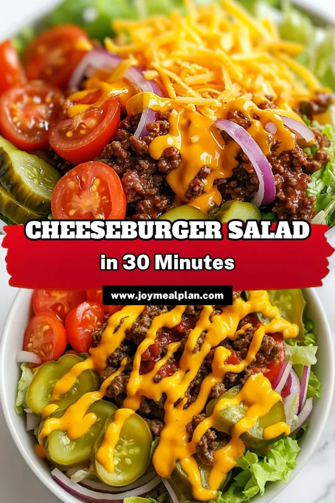 Discover this delicious cheeseburger salad recipe that brings all the flavors of your favorite burger into a healthy ground beef salad! This low-carb cheeseburger salad is not only easy to make, but also a satisfying option for lunch or dinner. Perfect for meal prep, it's one of those easy salad bowl recipes everyone will love. Check out this chef-inspired cheeseburger salad today and enjoy a new favorite. Save it for later! #CheeseburgerSalad #HealthyRecipes #LowCarb #EasyMeals