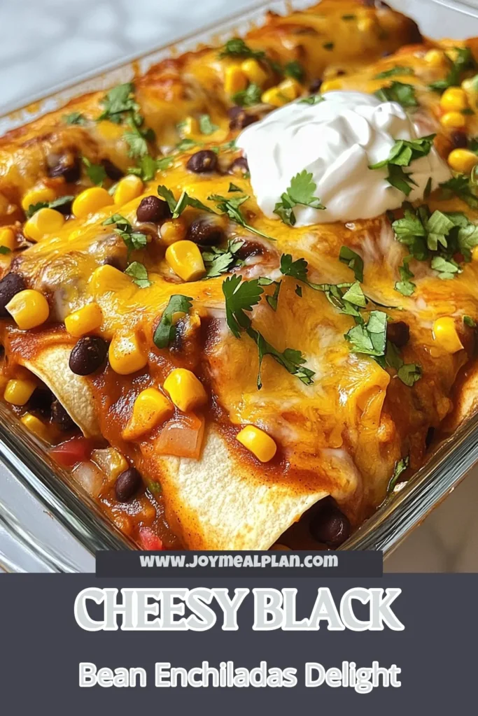 Savor the deliciousness of Cheesy Bean Enchiladas with this easy Vegetarian Enchiladas Recipe! Featuring black beans and corn, these Black Bean Enchiladas are packed with flavor and topped with gooey cheese. Perfect for a quick meal, these Easy Enchiladas with Cheese will delight your family. Ready to indulge? Try these Corn Tortilla Enchiladas today! Save this recipe and impress your friends! #Enchiladas #VegetarianRecipes #EasyDinner #CheesyDelights