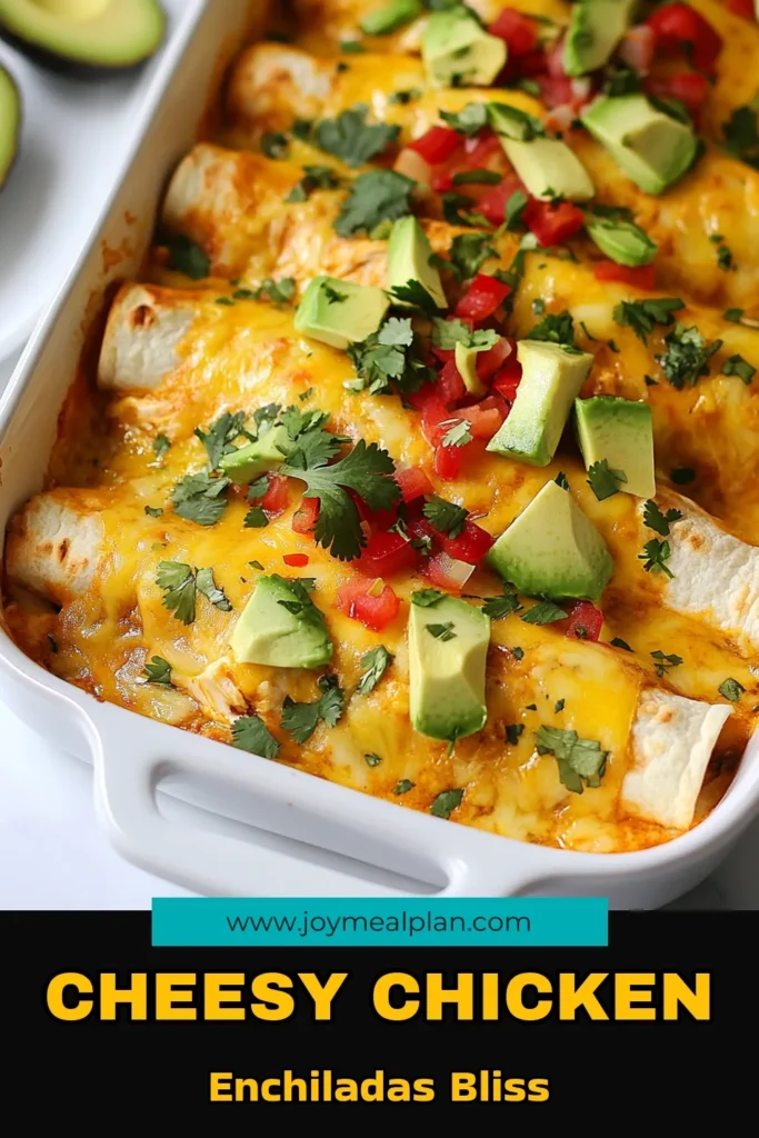 Indulge in these cheesy chicken enchiladas for a comforting meal everyone will love. This easy chicken enchiladas recipe combines tender shredded chicken with creamy cheese and flavorful homemade enchiladas sauce. Perfect for a weeknight dinner, these chicken enchiladas with cheese are quick to make and incredibly satisfying. Try this recipe today and elevate your dinner game! Save for later! #CheesyChickenEnchiladas #EasyEnchiladas #CreamyEnchiladas #HomemadeSauce