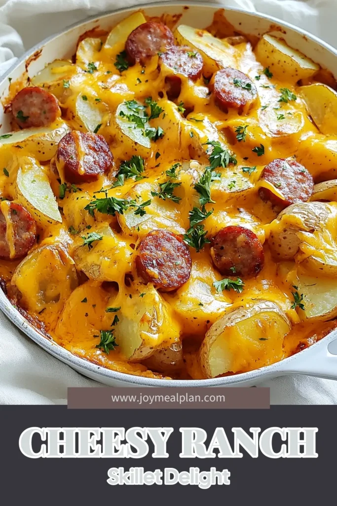 Discover the ultimate comfort food with this Cheesy Ranch Potato Sausage Skillet! This easy potato skillet meal features golden potatoes, smoky sausage, and a creamy ranch dressing blend, making it a simple yet delicious one-pan cheesy sausage dish. Perfect for busy weeknights, this smoked sausage skillet recipe is sure to impress. Try this ranch dressing potato recipe today and savor every bite! Save this recipe for a tasty weeknight dinner. #CheesyRanchPotatoSkillet #OnePanMeals #ComfortFood #EasyRecipes