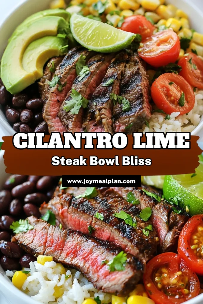 Delight in these Cilantro Lime Steak Bowls, a healthy and easy cilantro lime recipe that's perfect for any meal. This flank steak recipe combines grilled steak with jasmine rice, black beans, and fresh veggies for a vibrant dish. Ideal for weeknight dinners or meal prep, these grilled steak bowls are bursting with flavor! Try this recipe today and elevate your dinner game. Save this post for a delicious meal idea! #CilantroLimeSteakBowls #HealthySteakBowl #FlankSteakRecipe #EasyCilantroLimeRecipe
