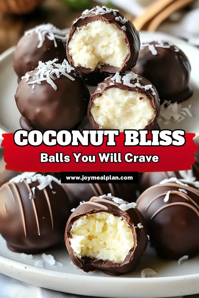 Indulge in these No-Bake Coconut Cream Balls, the ultimate Coconut Bliss Bites recipe! Perfect as dairy-free chocolate treats, these healthy coconut snacks use almond flour to create delicious dessert balls. Easy to make and no baking required, they’re perfect for satisfying your sweet cravings. Try these no-bake coconut treats today! Save this recipe for later! #CoconutBlissBites #DairyFreeTreats #HealthySnacks #AlmondFlourDesserts