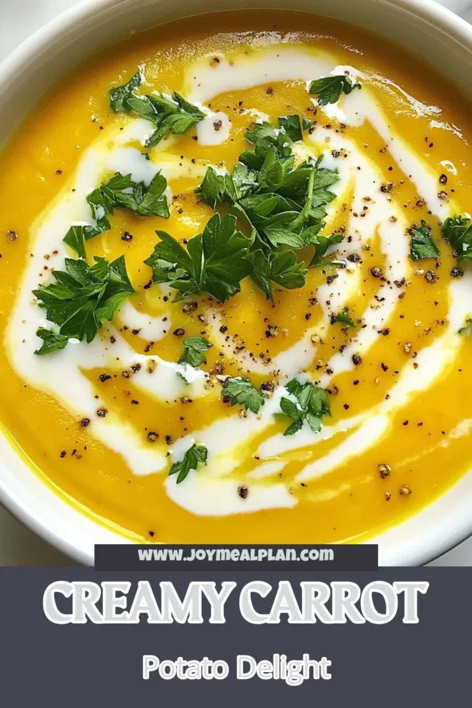 Savor the warm comfort of creamy carrot potato soup with this easy vegan carrot potato recipe! Made with wholesome ingredients like coconut milk and fresh vegetables, this healthy soup recipe is perfect for cozy nights. Enjoy the rich flavors and nourishing goodness in every bowl. Perfect for meal prep or family dinners, it’s a must-try comforting vegetable soup! Click to explore the recipe and save for later! #HealthySoup #VeganRecipes #CoconutMilk #ComfortFood