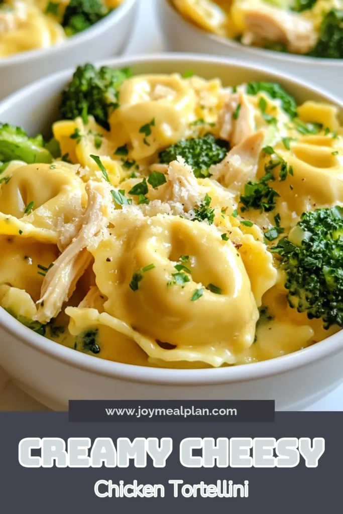 Indulge in this cheesy chicken tortellini recipe that combines creamy tortellini, tender broccoli, and shredded chicken for a delightful dinner! This easy chicken tortellini dish comes together in just 30 minutes, making it perfect for quick dinner recipes. Savor every delicious bite of chicken and broccoli pasta that will please the whole family. Save this recipe for your next meal! #CheesyChickenTortellini #QuickDinnerRecipes #CreamyTortelliniRecipe #EasyChickenTortellini