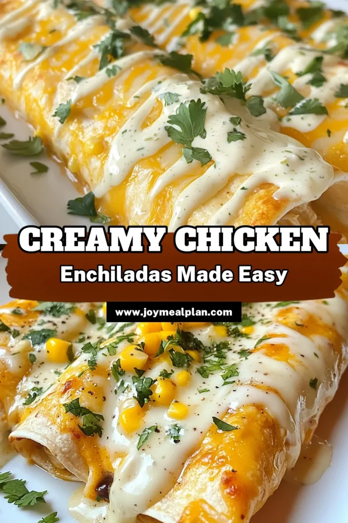 Indulge in these creamy chicken enchiladas that are perfect for any meal! This easy chicken enchiladas recipe combines tender chicken and black beans, wrapped in tortillas and drenched in a luscious white sauce, topped with Monterey Jack cheese. Ideal for a cozy dinner, these sour cream chicken enchiladas are a crowd-pleaser. Try this delicious twist today! Save for later! #CreamyChickenEnchiladas #EasyChickenEnchiladas #MontereyJackCheese #ChickenAndBlackBeansEnchiladas