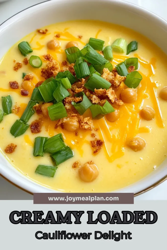Indulge in this ultimate Loaded Cauliflower Soup, a creamy cauliflower soup recipe that's both delicious and healthy. Perfect as a comforting meal, this vegan cauliflower soup is easily customizable and bursting with flavor. Rich, cheesy, and satisfying, this healthy cauliflower soup recipe will impress everyone. Try it today and enjoy a bowl of warmth! Save this recipe for your next cozy night in! #LoadedCauliflowerSoup #CreamyCauliflowerSoup #VeganCauliflowerSoup #HealthyRecipes
