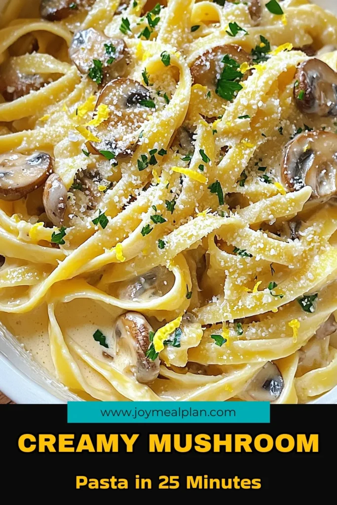 Indulge in Creamy Garlic Mushroom Pasta Delight, a decadent dish perfect for dinner! This simple recipe features fettuccine, sautéed mushrooms, garlic, and a rich cream sauce, finished with Parmesan cheese and fresh parsley. It's quick to prepare and sure to impress. Click to explore this mouthwatering recipe and elevate your pasta night! #MushroomPasta #CreamyPasta #PastaRecipes #ItalianCooking