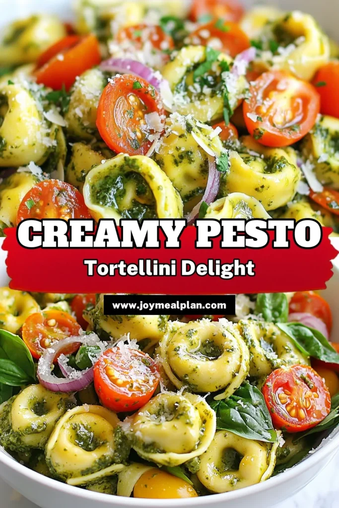 Looking for a refreshing dish? Try this creamy pesto tortellini salad! This easy pasta salad with pesto features tender cheese tortellini, fresh spinach, and vibrant cherry tomatoes, making it the perfect chilled tortellini salad for any occasion. Whether for a picnic or a light dinner, this cheese tortellini recipe is a hit. Don't forget to save it for your next meal! #CreamyPestoTortelliniSalad #EasyPastaSalad #ChilledTortelliniSalad #FreshSpinachSalad