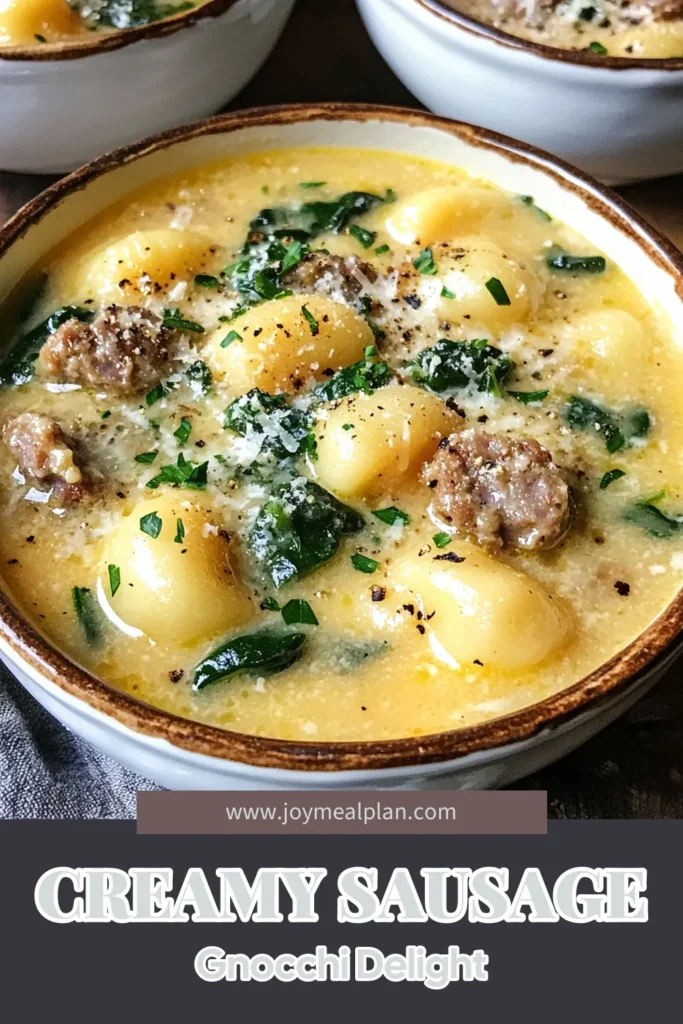 Indulge in this delightful creamy Italian sausage gnocchi soup that warms the soul! This easy creamy soup features tender gnocchi, flavorful Italian sausage, and fresh spinach in a rich broth. Perfect for a quick weeknight dinner, this homemade gnocchi soup recipe will have everyone asking for seconds. Dive into comfort with this delicious creamy Italian sausage soup today! Save this recipe for later. #ItalianSausage #GnocchiSoup #EasyRecipes #ComfortFood
