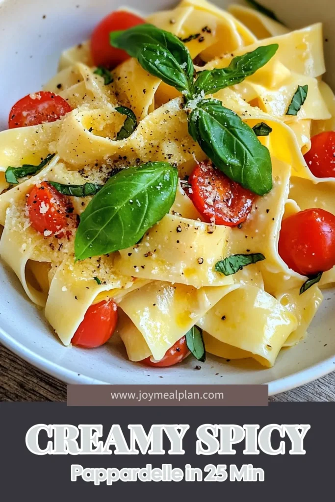 Discover the deliciousness of Spicy Creamy Pappardelle! This easy spicy pasta recipe combines al dente pappardelle pasta with a rich, creamy sauce, garlic, and a kick of red pepper flakes. Perfect for a cozy dinner, this creamy pasta dish features Pecorino Romano cheese that elevates the flavors. Don't miss out on this must-try pappardelle pasta recipe. Pin it for later and impress your guests tonight! #PastaRecipes #CreamyDishes #EasyDinner #ItalianFood