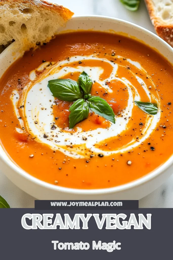 Indulge in this creamy vegan tomato soup that combines the richness of coconut cream for a delightful blend of flavors! This vegan basil soup recipe is healthy, quick, and perfect for cozy gatherings. With fresh tomatoes and fragrant basil, this plant-based tomato soup recipe is a must-try for anyone craving a warm, comforting dish. Save this vegan creamy tomato basil soup now for an anytime treat! #VeganRecipes #TomatoBasilSoup #PlantBased #HealthyEating