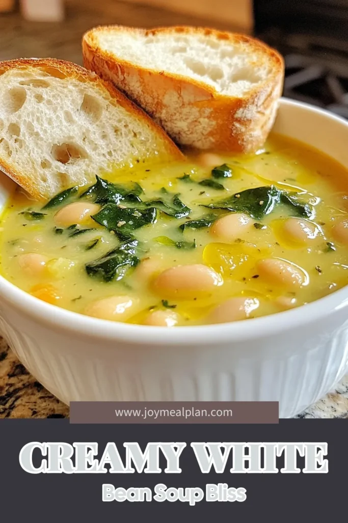 Warm up with this creamy white bean soup, the perfect cozy bean soup recipe for chilly days. This vegetarian white bean recipe is packed with flavor and loaded with healthy ingredients. Enjoy a bowl of this delicious creamy vegetable broth soup, featuring tender white beans, fresh spinach, and aromatic herbs. Discover how easy it is to create this healthy bean soup for your next meal. Save and try it today! #WhiteBeanSoup #HealthyRecipes #VegetarianCooking #SoupSeason