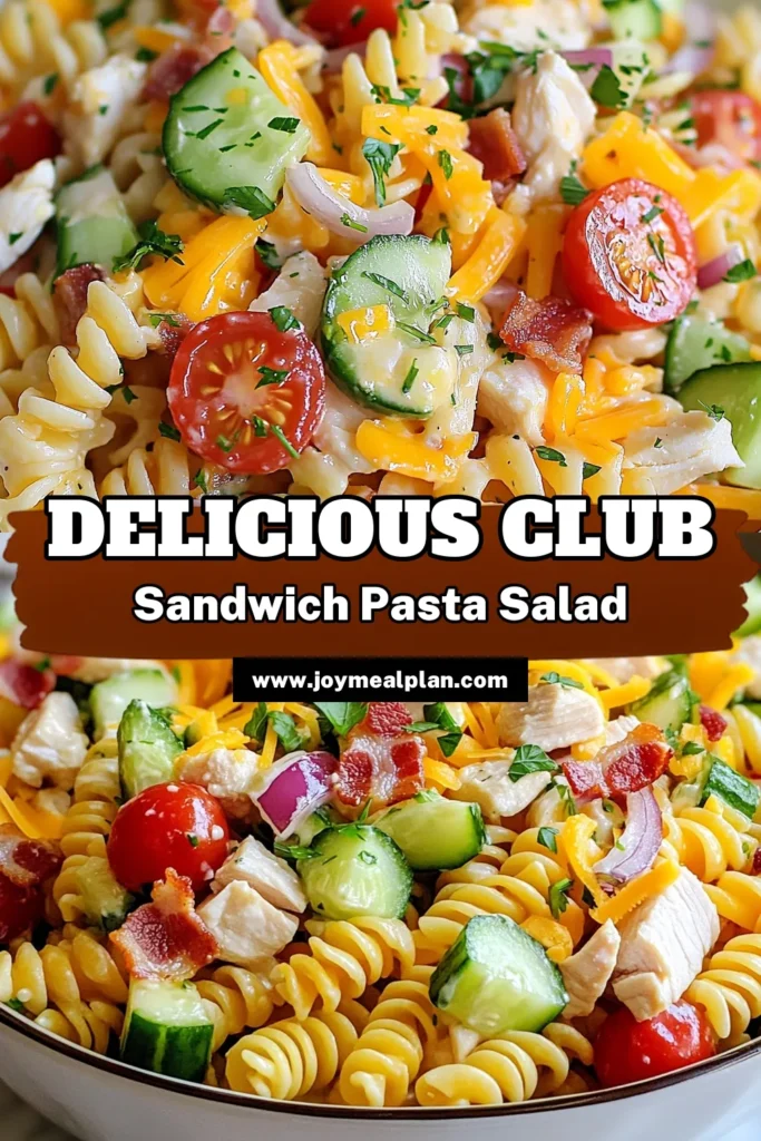 Discover the delicious Club Sandwich Pasta Salad, an easy pasta salad recipe perfect for picnics or gatherings! This creamy pasta salad with chicken and rotini pasta delivers a burst of flavors from bacon, cheese, and fresh veggies. Ideal for a refreshing side or a light meal, it's simple to make and sure to please everyone. Get the recipe and impress your guests today! Save this delicious picnic pasta salad for your next event! #PastaSalad #EasyRecipe #PicnicFood #SummerEats