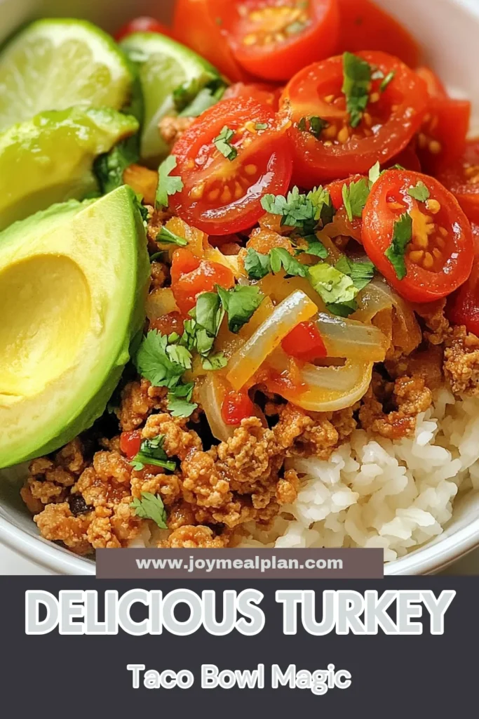 Looking for a quick and delicious meal? Try this healthy turkey taco bowl recipe that's perfect for busy weeknights. Packed with flavors from ground turkey, black beans, and fresh veggies, this easy turkey dinner idea is ready in just 30 minutes. Create your own ground turkey taco bowl with brown rice or quinoa, and top it with avocado and cherry tomatoes. Don't miss this quick taco bowl recipe! Save now! #TurkeyTacoBowl #HealthyDinner #EasyDinnerIdeas #QuickRecipes