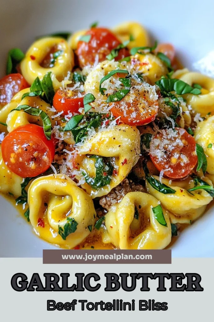 Discover the ultimate garlic butter tortellini recipe that's perfect for a quick dinner! This beef tortellini garlic sauce brings together tender tortellini, sautéed garlic, and fresh veggies for a deliciously easy tortellini recipe your family will love. In just 25 minutes, enjoy a creamy garlic butter pasta dish that's packed with flavor. Try it tonight and impress your loved ones! Save for later! #GarlicButterTortellini #QuickDinnerRecipes #EasyTortelliniRecipe #GarlicButterPastaDish