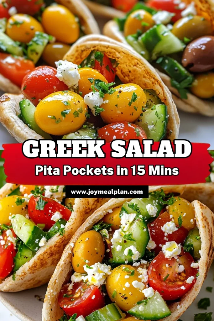 Discover the deliciousness of Greek salad pita pockets! This whole wheat pita recipe is perfect for a healthy Greek salad filled with fresh veggies, Kalamata olives, and crumbled feta cheese. Enjoy a taste of the Mediterranean with this easy Mediterranean salad recipe that's ready in just 15 minutes. Don't miss out on this flavorful dish—save it to your recipe board now! #GreekSaladPitaPockets #HealthyRecipes #FetaCheeseSalad #MediterraneanDiet