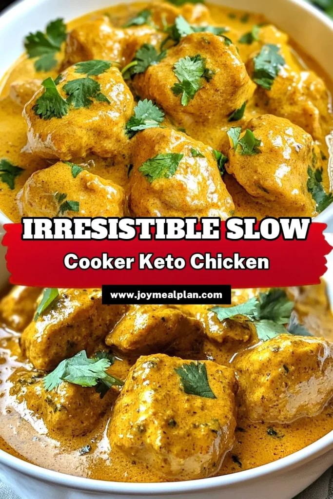 Discover the delicious simplicity of our Slow Cooker Keto Butter Chicken recipe! This easy butter chicken slow cooker dish features tender chicken thighs, rich coconut cream, and a blend of spices that make it a perfect low carb chicken recipe. Ideal for meal prep, you'll love how effortless this keto butter chicken recipe is. Save this to your boards and enjoy a flavorful, healthy meal tonight! #KetoRecipes #ButterChicken #SlowCookerRecipes #LowCarbCooking