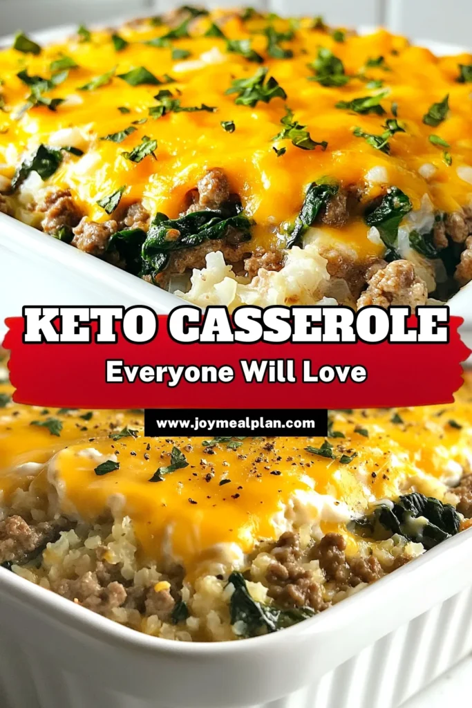 Looking for a delicious Keto casserole recipe? This Easy Keto Casserole Night features ground beef and cauliflower rice casserole for a satisfying meal that's perfect for weeknight dinners. Elevate your dinner with this cheesy keto meal loaded with savory flavors and healthy ingredients. Perfect for those craving tasty, low-carb options! Try this ground beef keto recipe tonight and savor every bite. Save and share for later! #KetoCasserole #SavoryKetoDishes #CauliflowerRice #CheesyKetoMeals