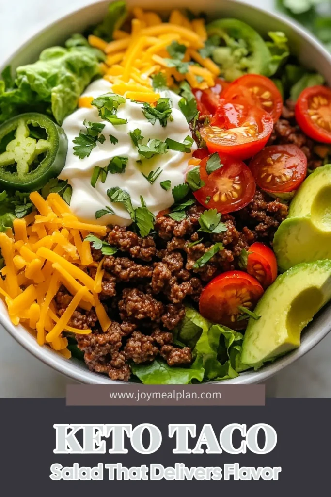 Discover the ultimate Keto taco salad that's perfect for an easy keto dinner! This low carb taco salad recipe features seasoned ground beef, fresh greens, and creamy toppings, creating a healthy taco salad bowl you'll love. Perfectly customizable, it's your go-to dish for satisfying cravings without the carbs. Try this delicious ground beef taco salad tonight and elevate your meal prep! Save this recipe for later! #KetoTacoSalad #LowCarbTacoSalad #HealthyTacoSalad #EasyKetoDinnerRecipes