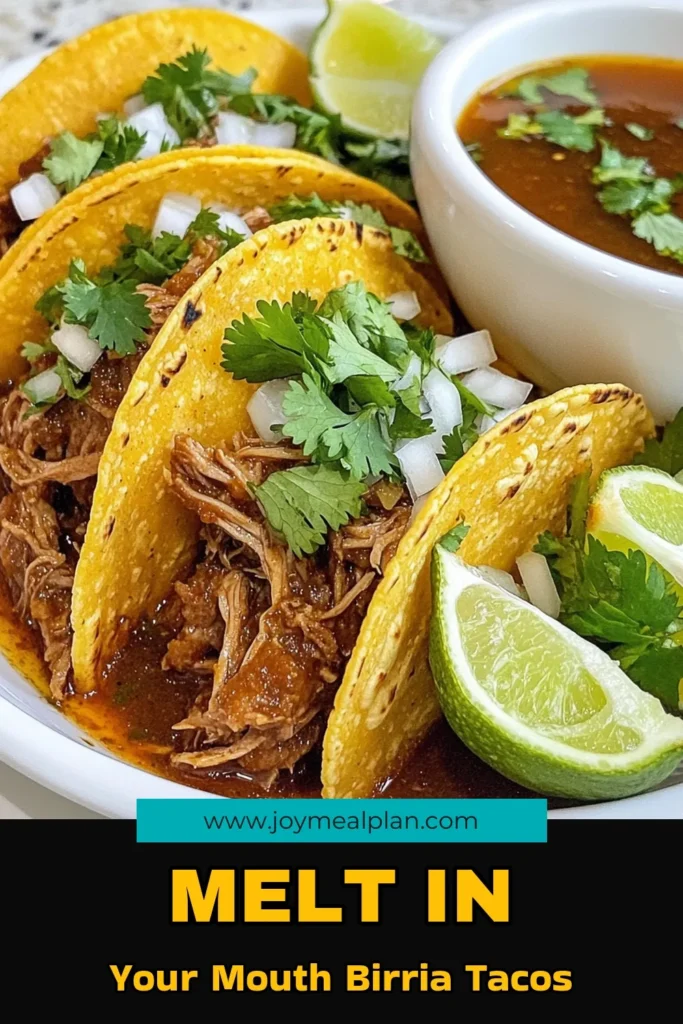 Discover the ultimate Beef Birria Recipe and elevate your taco night with these Savory Birria Tacos! This Authentic Tacos de Birria dish features tender, flavorful beef simmered in rich spices, perfect for tacos. Get inspired with our Birria Taco Garnish Ideas like fresh cilantro and lime wedges. Your taste buds will thank you! Save this recipe and impress your friends with Mexican Beef Tacos that are sure to delight. #BirriaTacos #MexicanRecipes #TacosdeBirria #BeefBirria