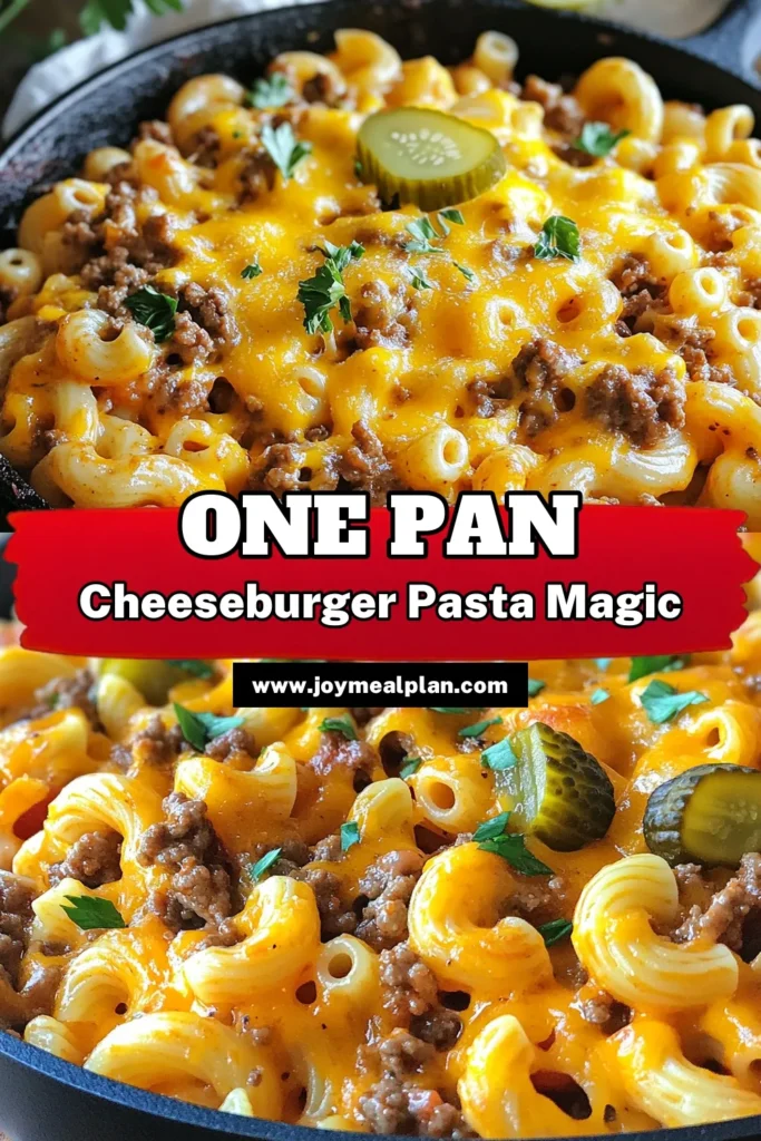Looking for a delicious one-pot meal? Try this cheeseburger pasta recipe! This easy pasta skillet combines savory ground beef and cheesy macaroni for a satisfying dish in just 25 minutes. Perfect for busy nights, this ground beef pasta skillet is packed with flavor and is sure to become a family favorite. Don't miss out on this tasty cheesy macaroni dish – save this recipe now! #CheeseburgerPasta #EasySkilletRecipes #OnePotMeals #GroundBeefRecipes