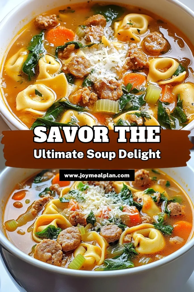 Discover the perfect comfort food with this easy sausage tortellini soup recipe! Packed with flavorful Italian sausage and fresh spinach, this hearty soup with chicken broth is sure to warm your soul. Ready in just 30 minutes, it's the ideal Italian sausage soup for busy weeknights. Don’t miss out on this delicious tortellini soup recipe—save it for your next meal! Explore more delicious recipes. #SausageTortelliniSoup #EasyDinner #ItalianSoup #ComfortFood