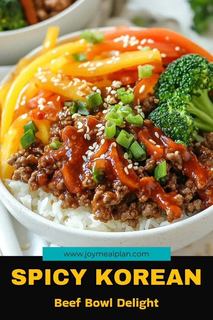 Savor the deliciousness of this Spicy Korean beef bowl recipe that brings vibrant flavors to your dinner table. Featuring savory gochujang beef bowl goodness, this Korean beef stir fry is a quick and easy Asian rice bowl that packs a punch! Perfect for busy weeknights, this easy recipe will delight your taste buds. Try it tonight and elevate your dinner game! Save this quick Korean dinner recipe for later! #KoreanBeef #EasyDinner #SpicyRecipe #AsianCuisine